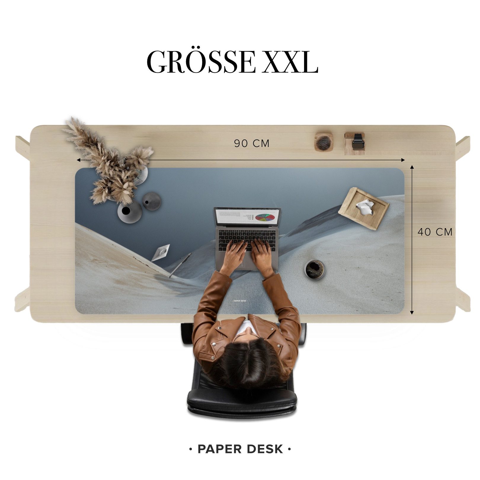 PAPER DESK Schreibtischunterlage XXL Mauspad Tischunterlage 90x40cm Desk Pad für Tastatur & Maus, (stilvolle Schreibtischmatte für Büro & Homeoffice, rutschfest & wasserabweisend, ultrasanfte Oberfläche)