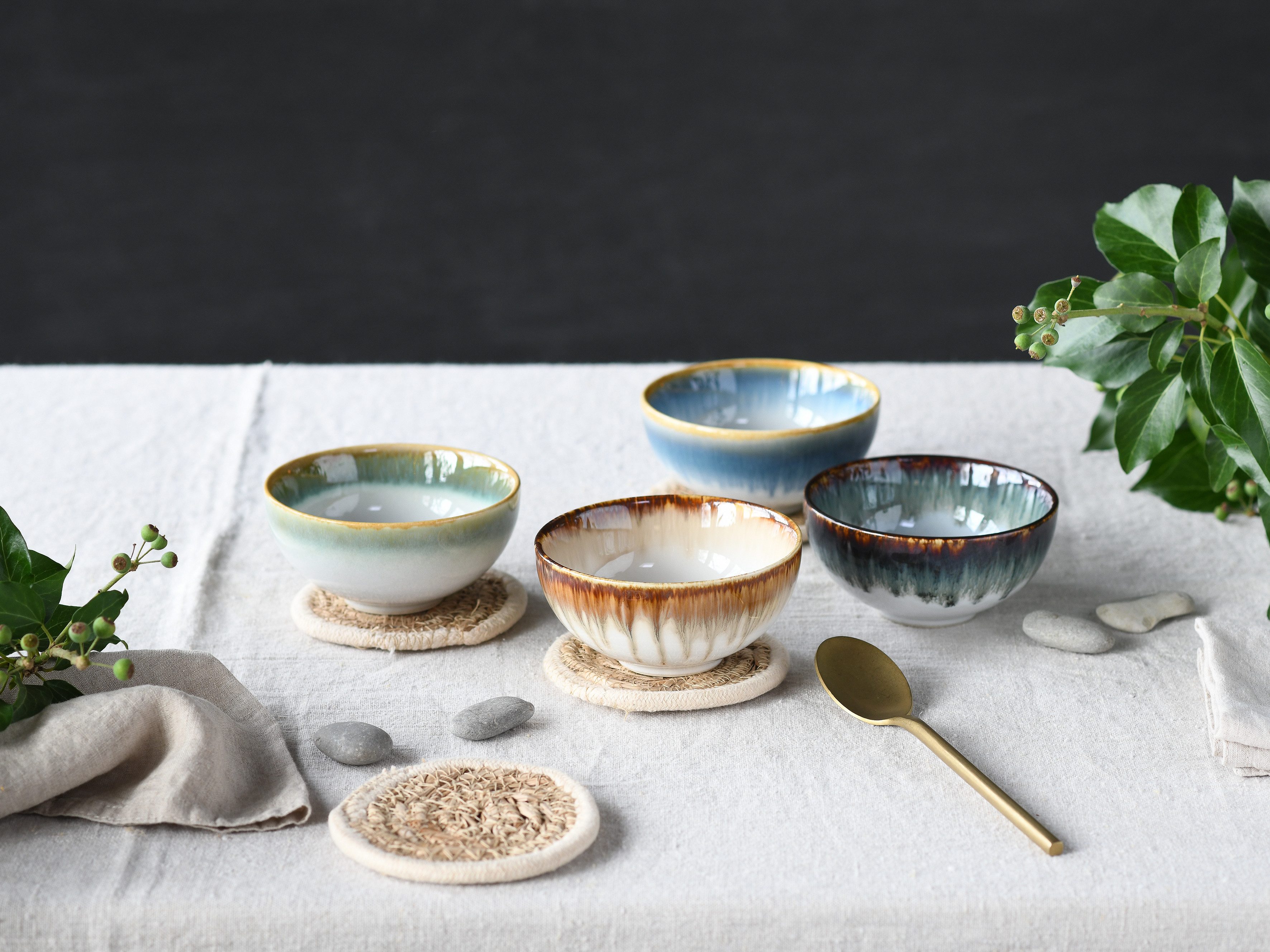 CreaTable Dipschale Cascade, Schale 4-tlg, Steinzeug, (Set, 4-tlg), Rekativglasur, Healthy Food