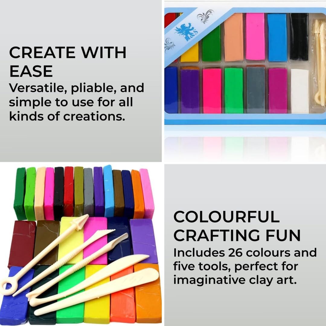 H&S Bastelnaturmaterial 26-teiliges Set Polymer Clay Modelliermasse mit 5 W günstig online kaufen
