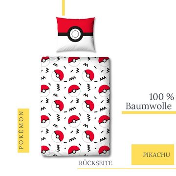 Bettwäsche Pokémon 135x200 + 80x80 cm, 100 % Baumwolle, MTOnlinehandel, Renforcé, 2 teilig, Pikachu für Kinder, Teenager, Jugend