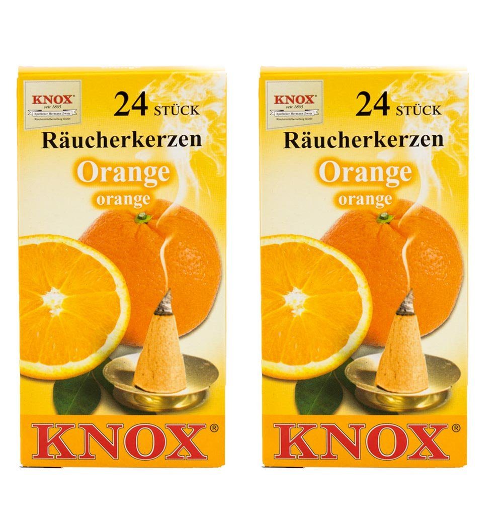 KNOX Duftkerze 2er Set Orange, 48 Räucherkerzen der Größe M - Made in Germany