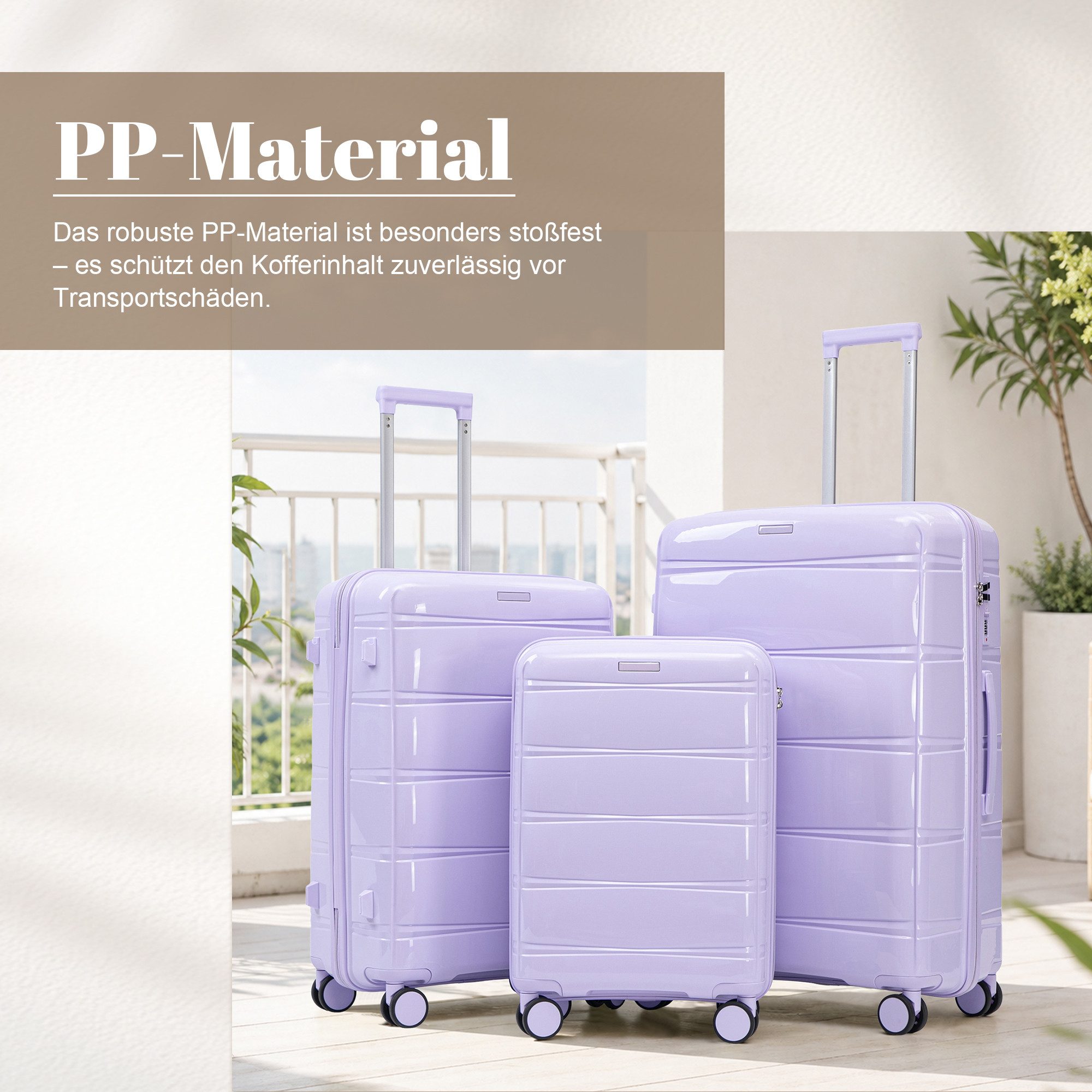 GLP Trolleyset 3-teilig 20/24/28 Zoll, PP Hartschale mit 360° Doppelrollen, 4 Rollen, Zahlenschloss und praktischer Innenaufteilung – Bild 2 von 5