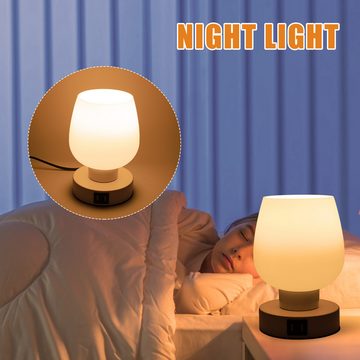 BlingBin LED Nachttischlampe Nachtlicht Tischlampe mit USB C Anschlüsse LED Birne, Touch Dimmbar, LED fest integriert, warmes Weiß, für Nachttisch Schlafzimmer Wohnzimmer Babyzimmer