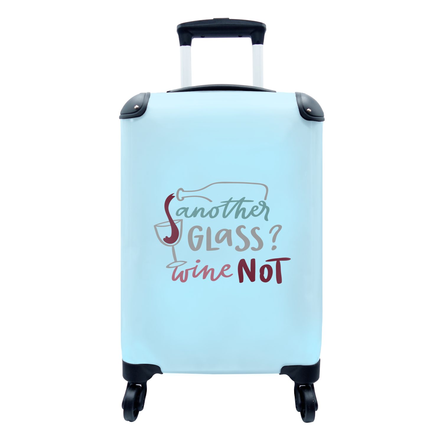 MuchoWow Handgepäckkoffer Zitat "Noch Trolley, ein nicht" Glas? 4 mit blauem mit Reisekoffer Reisetasche Hintergrund, Rollen, für Handgepäck Wein rollen, Ferien