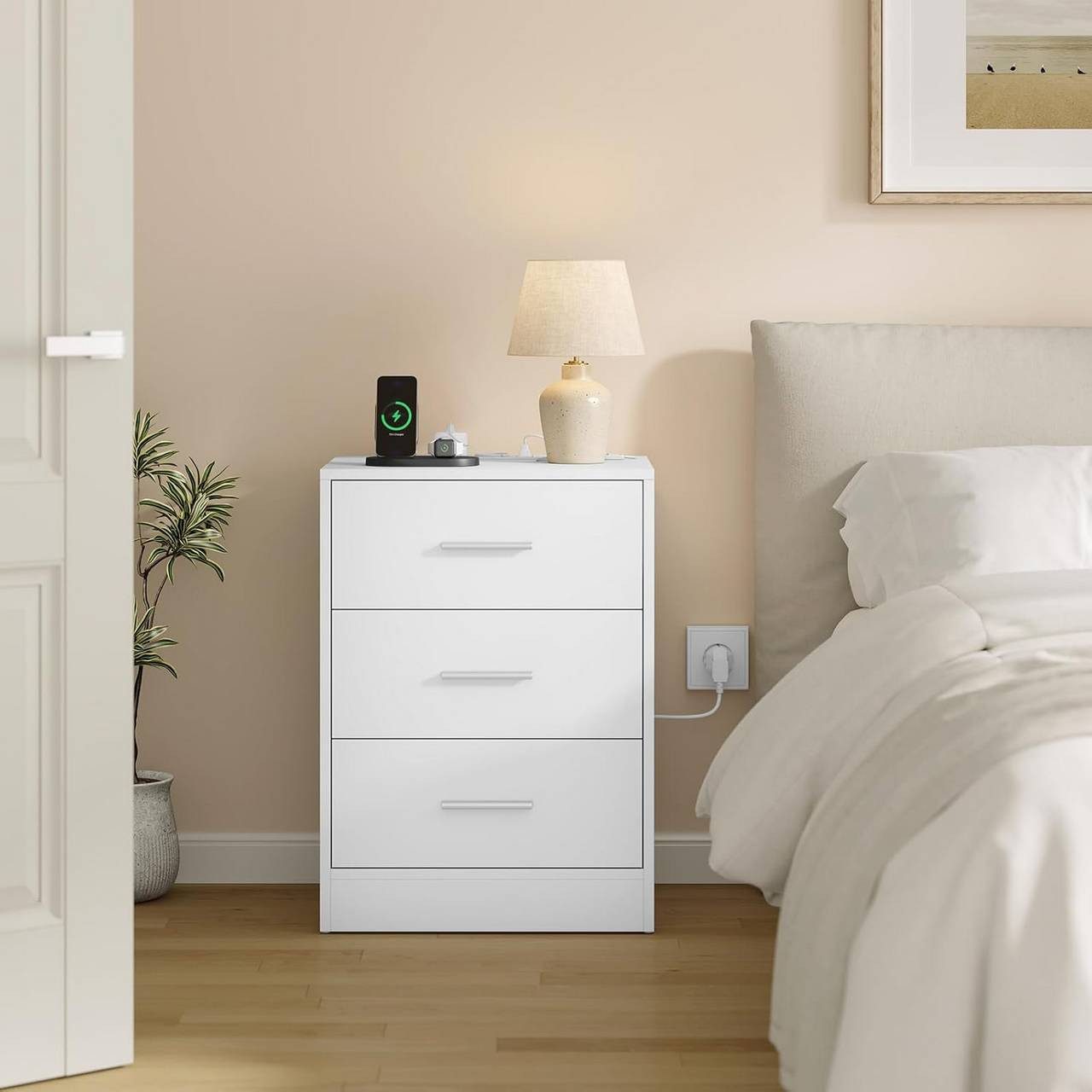 Woltu Nachttisch (1-St), mit Ladefunktion, Steckdose, 3 Schubladen, Modern günstig online kaufen