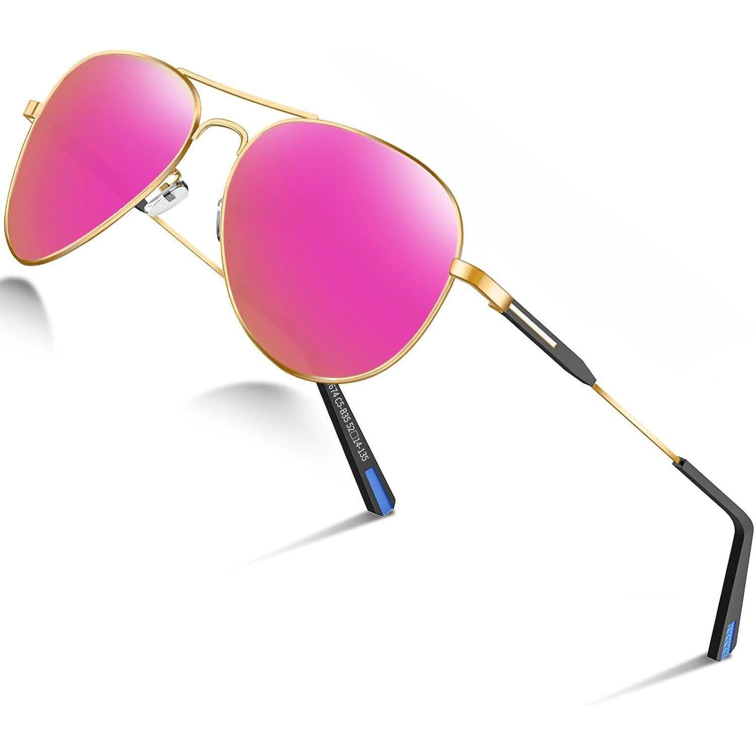 LuxusKollektion Pilotenbrille Sonnenbrille Polarisiert Pilotenbrille Metallrahmen Rosa Verspiegelt