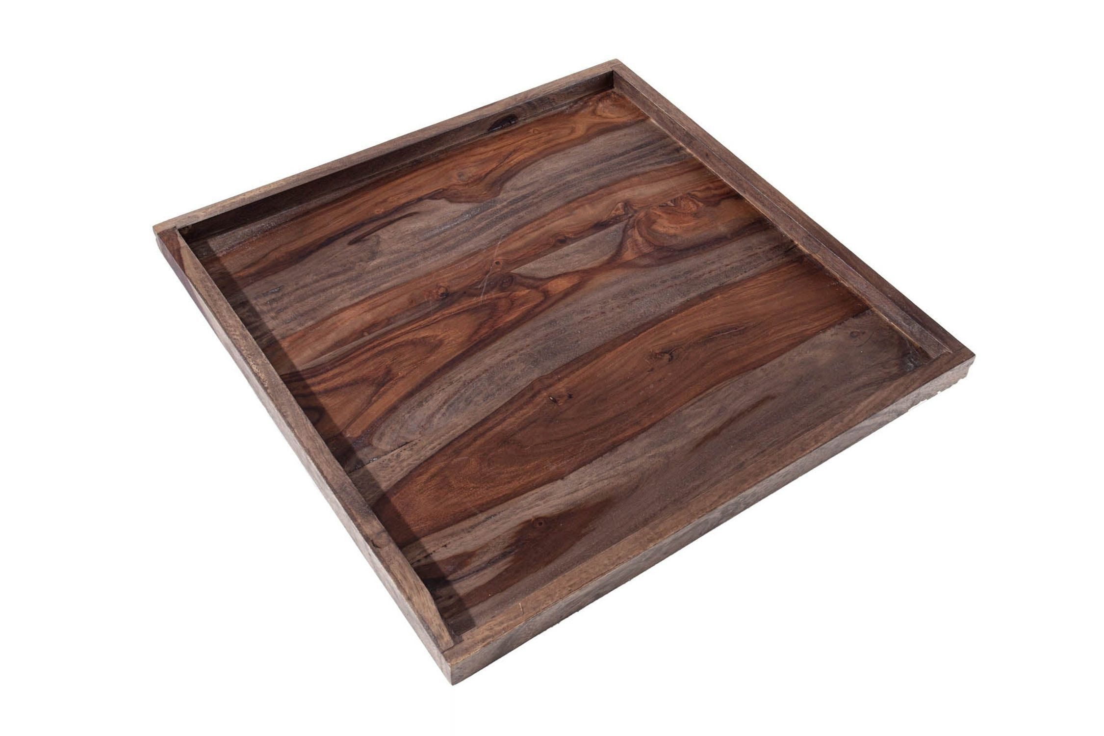 Licht-Erlebnisse Dekotablett MAKASSAR, Holz quadratisch 50 cm Holz Braun Grau Handarbeit Unikat