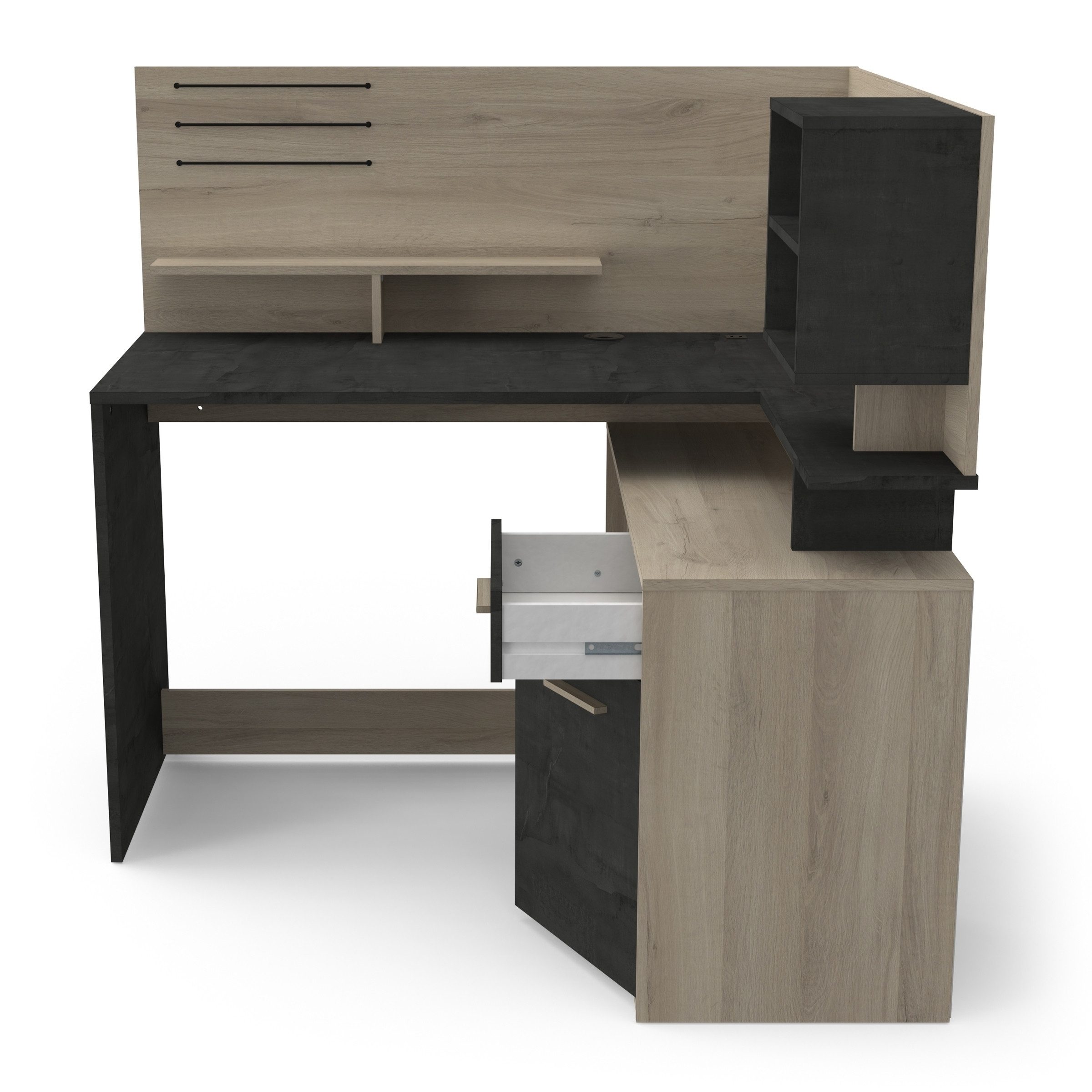 PREISBRECHER Eckschreibtisch MALICIA, in Kronberg Eiche - 121,5x119,6x116,2cm (BxHxT)