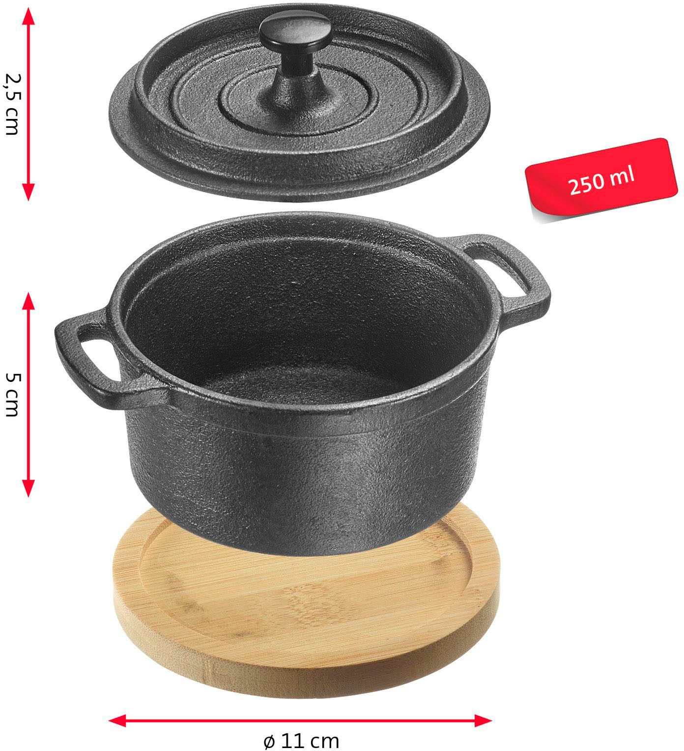 WESTMARK Kochtopf Tapas, Aluminiumguss, Tapas-Töpfchen inkl. Bambus-Untersetzer, 250 ml. Ø 11 cm, H. 5 cm