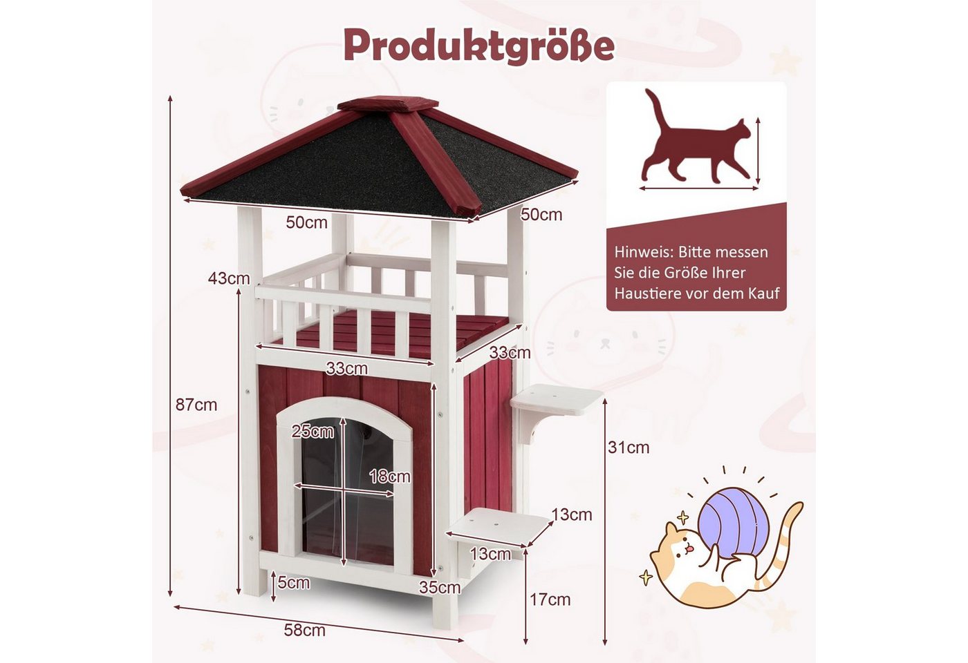 Thumbnail - COSTWAY Tierhaus, 2-stöckig mit Treppe, aus Holz