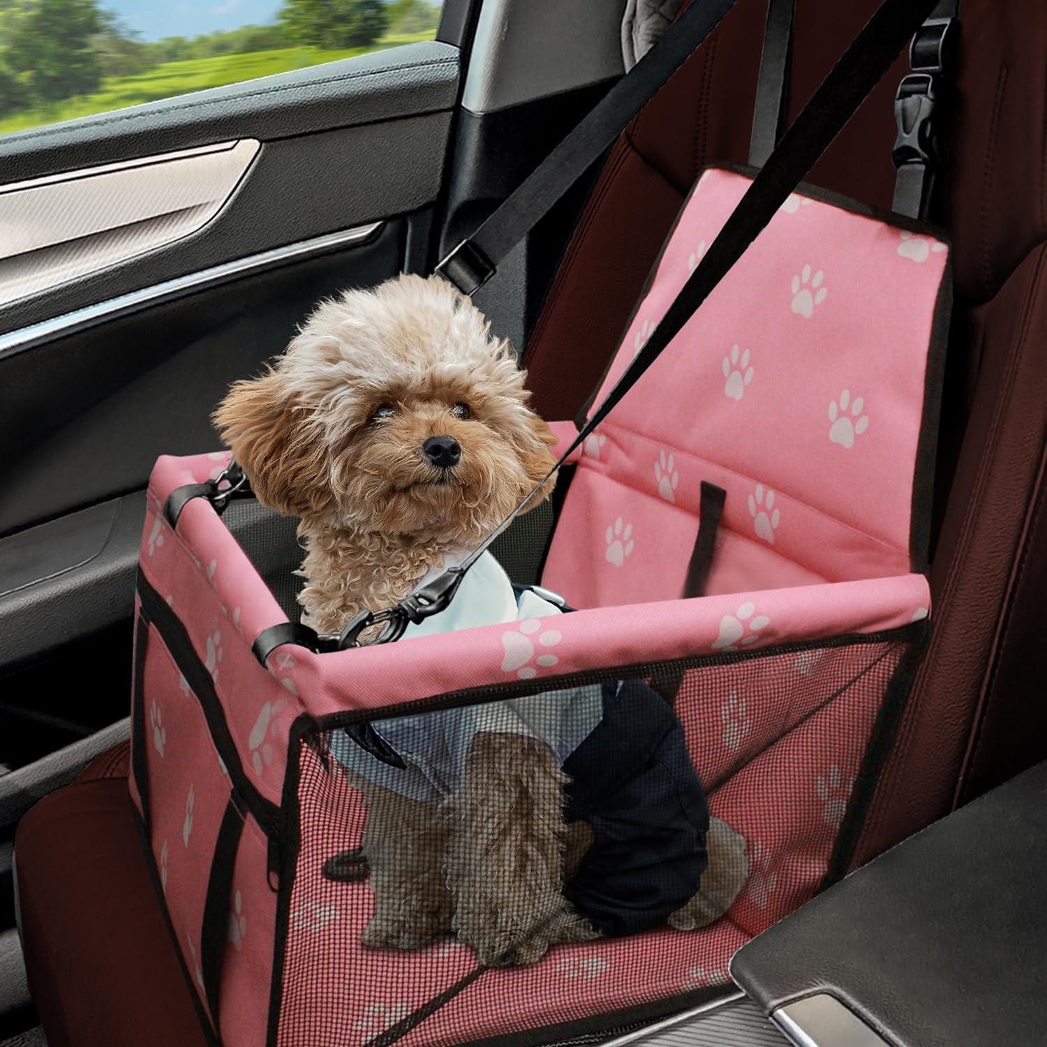 LuxusKollektion Hunde-Transportbox Hundeautositz verstärkt atmungsaktiv waschbar 40x32x24cm Rosa