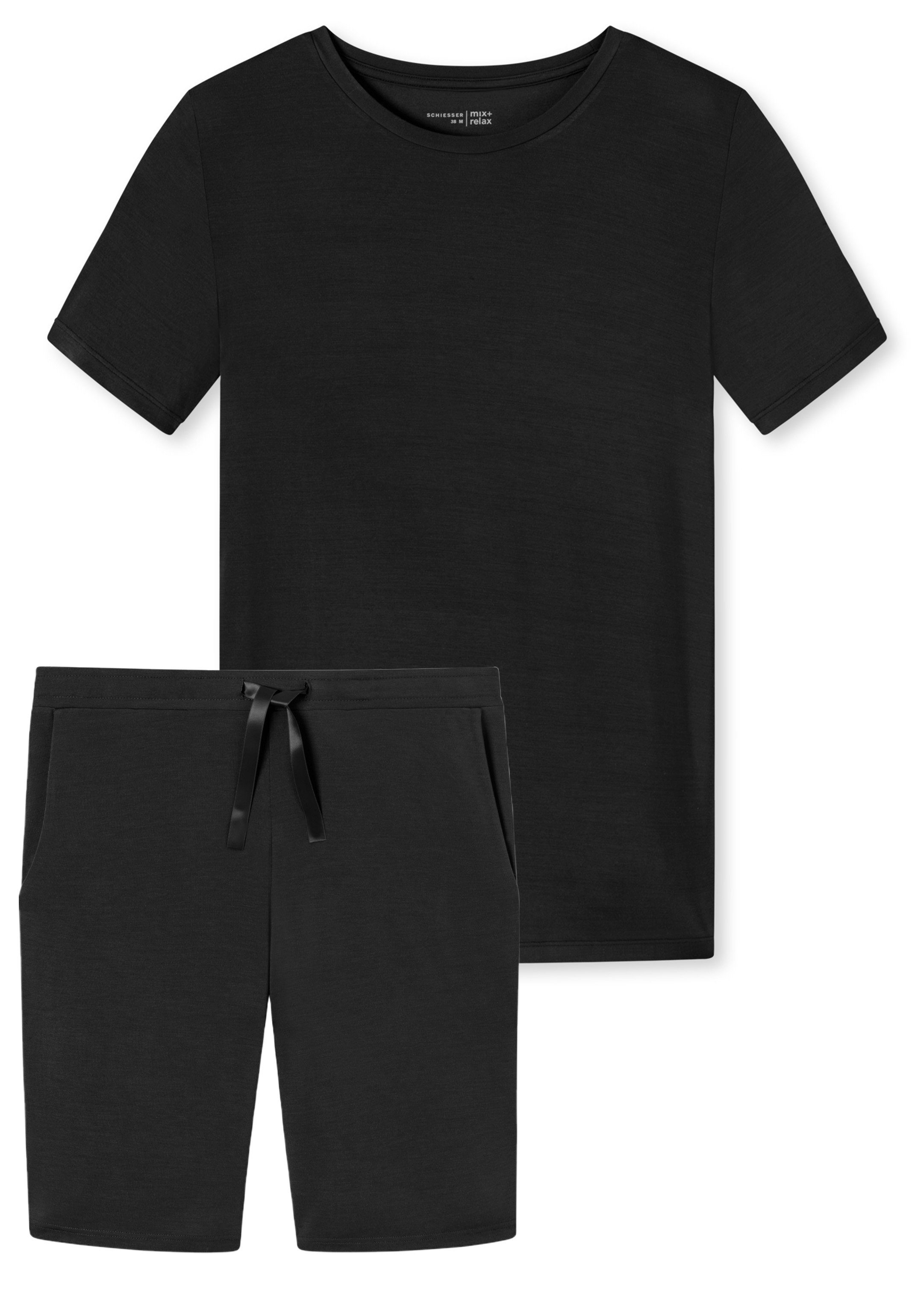 Wäsche/Bademode Nachtwäsche Schiesser Pyjama Modal (Set, 2 tlg) Schlafanzug Kurzarm - Lounge T-Shirt und Bermuda Hose im Set, Ho