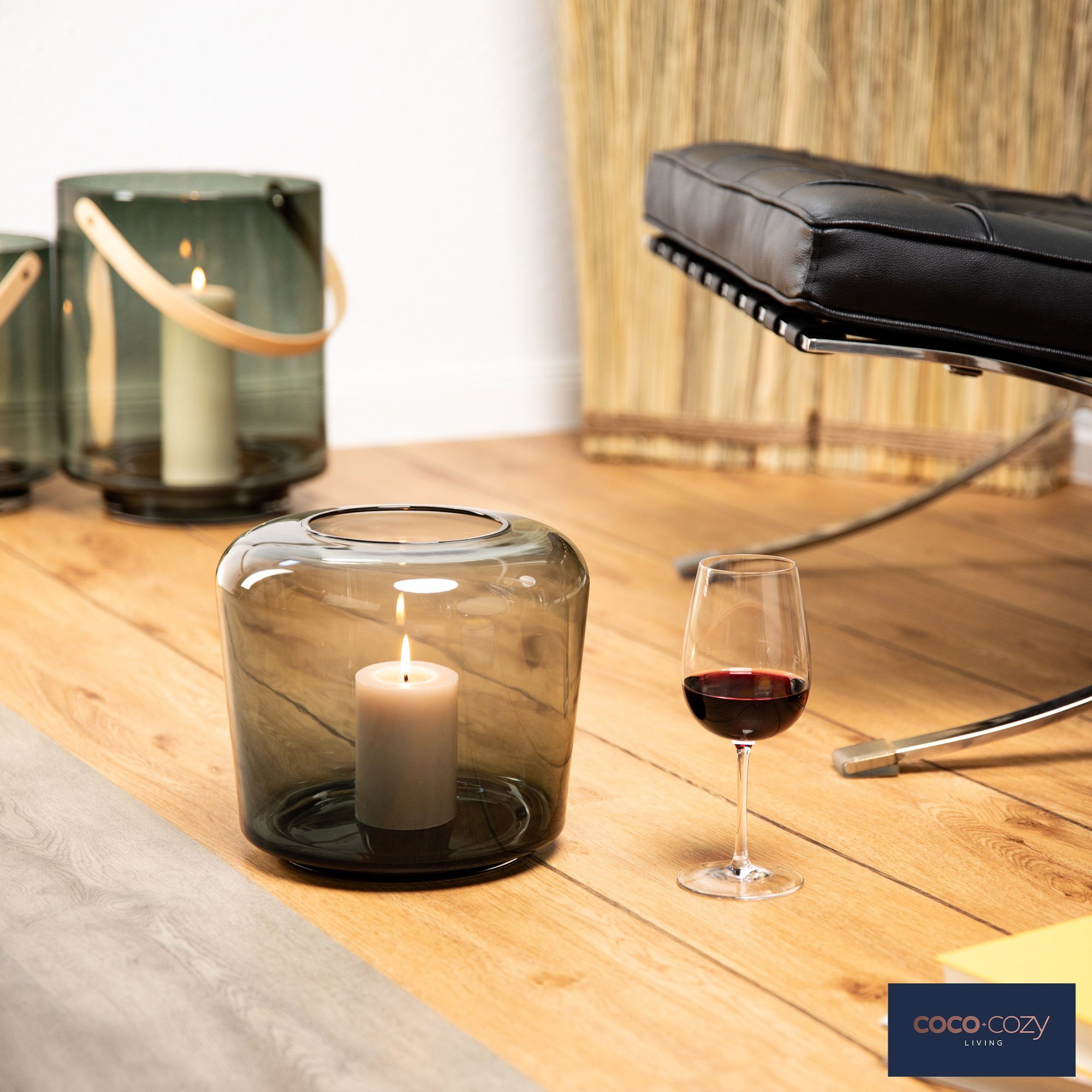 coco+cozy Windlicht Granada Ø 25,5x23cm, Glas (Rauchglas), mundgeblasen, De günstig online kaufen