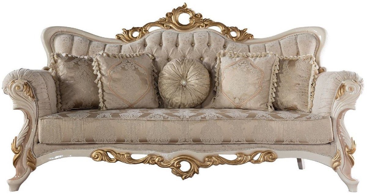 Weiß Sofa & - / Casa Wohnzimmer Prunkvoll - Wohnzimmer Barock Padrino Sofa Edel Möbel / Sofa Barock Prunkvolles Beige mit / Gold / Grau Kupfer Muster Luxus -