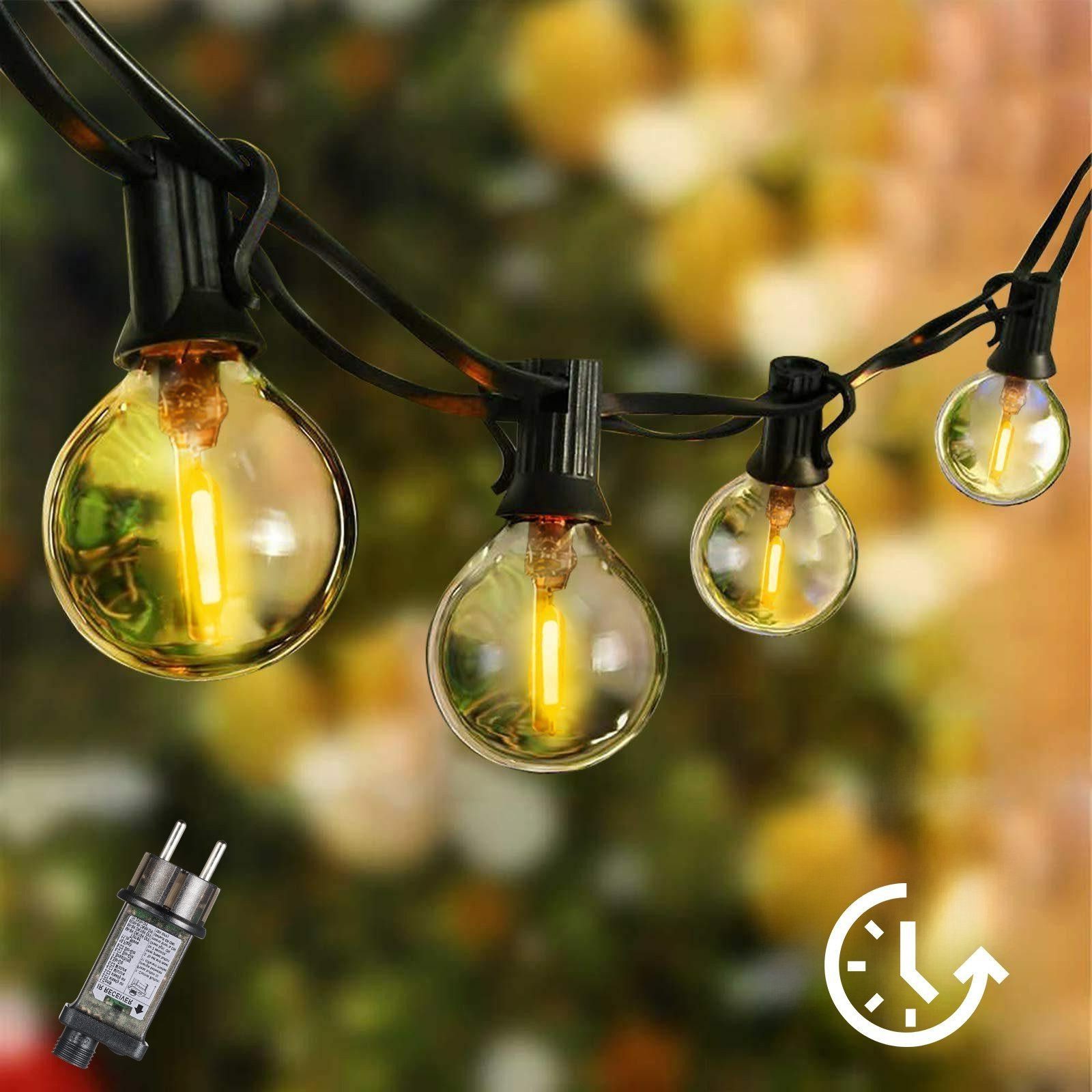 Elegear Lichterkette outdoor strom 9/18M LED lichterkette außen/indoor mit Timer, 8 Modi, gartenleuchte mit 30+3 G40 Glühbirnen für Balkon,Hof,Hochzeit, Party