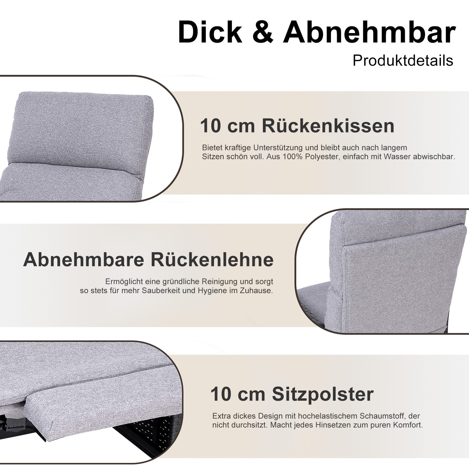 HOMAVO Gartensessel Rattansessel mit verstellbarer Rückenlehne, praktischem Ablagetisch (Maximale Belastung 200 kg, Legierung Stahlrahmen, wetterfest), mit Fußstütze