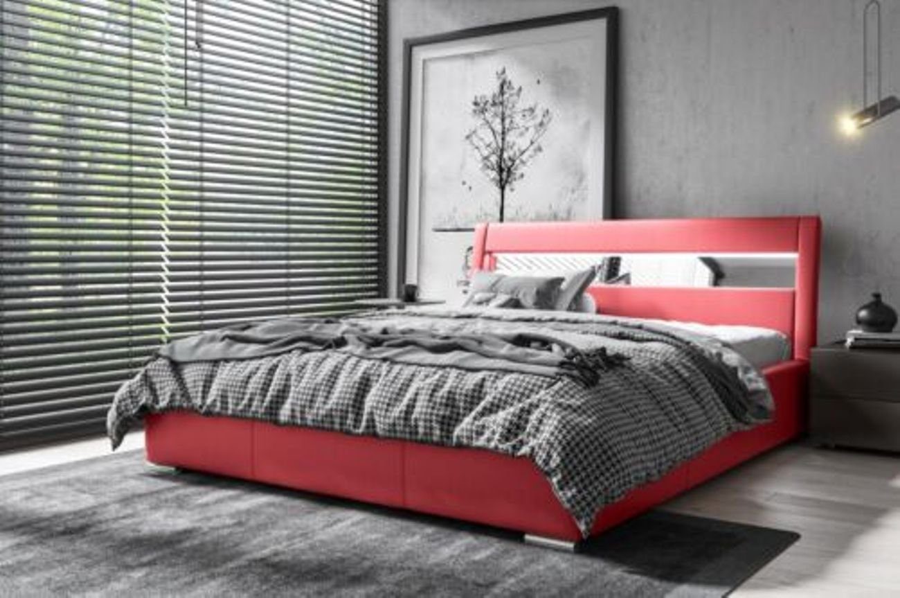Bettrahmen Bett Modern Holz Hotel Design Polsterbett, Bett Doppel JVmoebel Rot