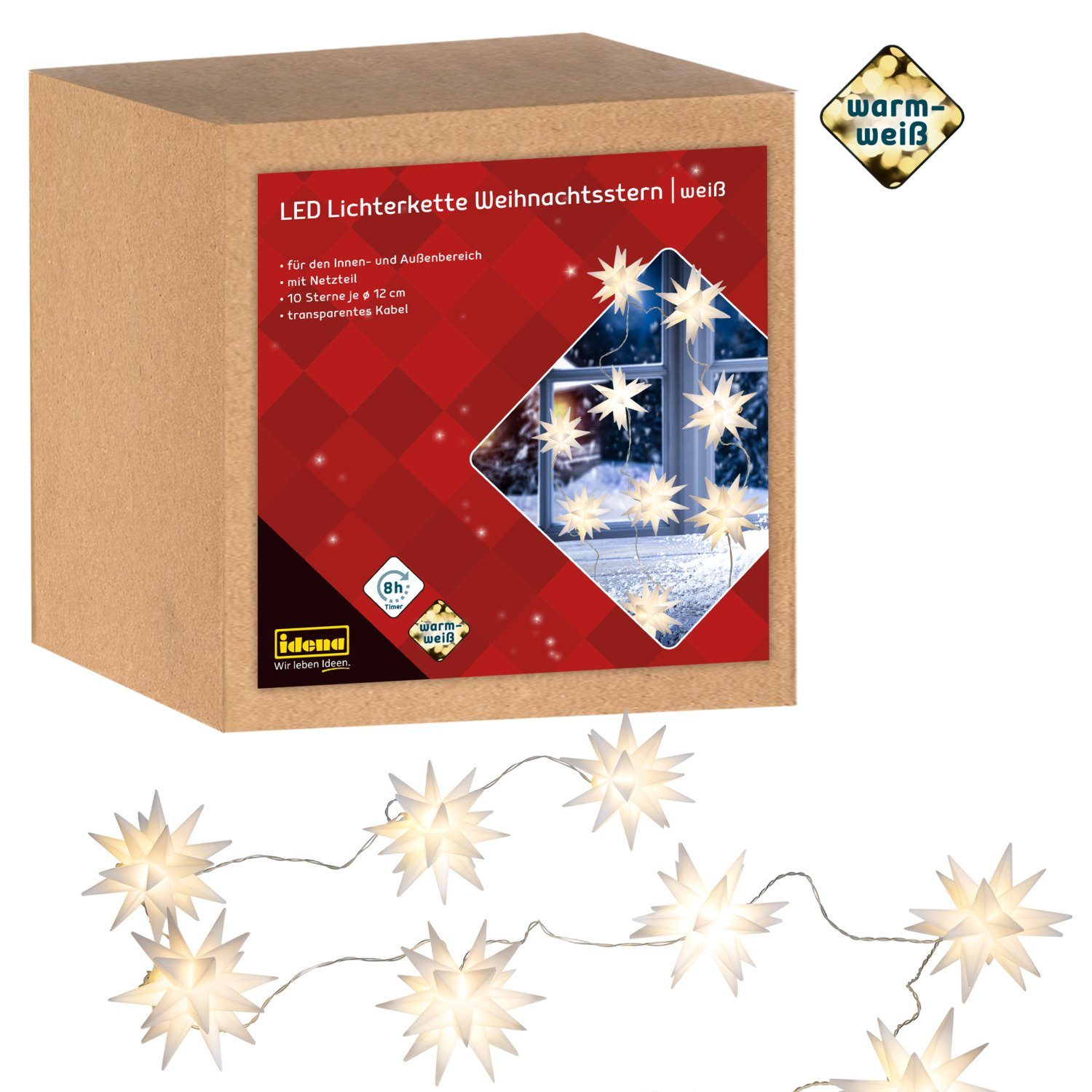 Idena LEDLichterkette Idena LED Lichterkette 10 Sterne weiß Ø 12cm