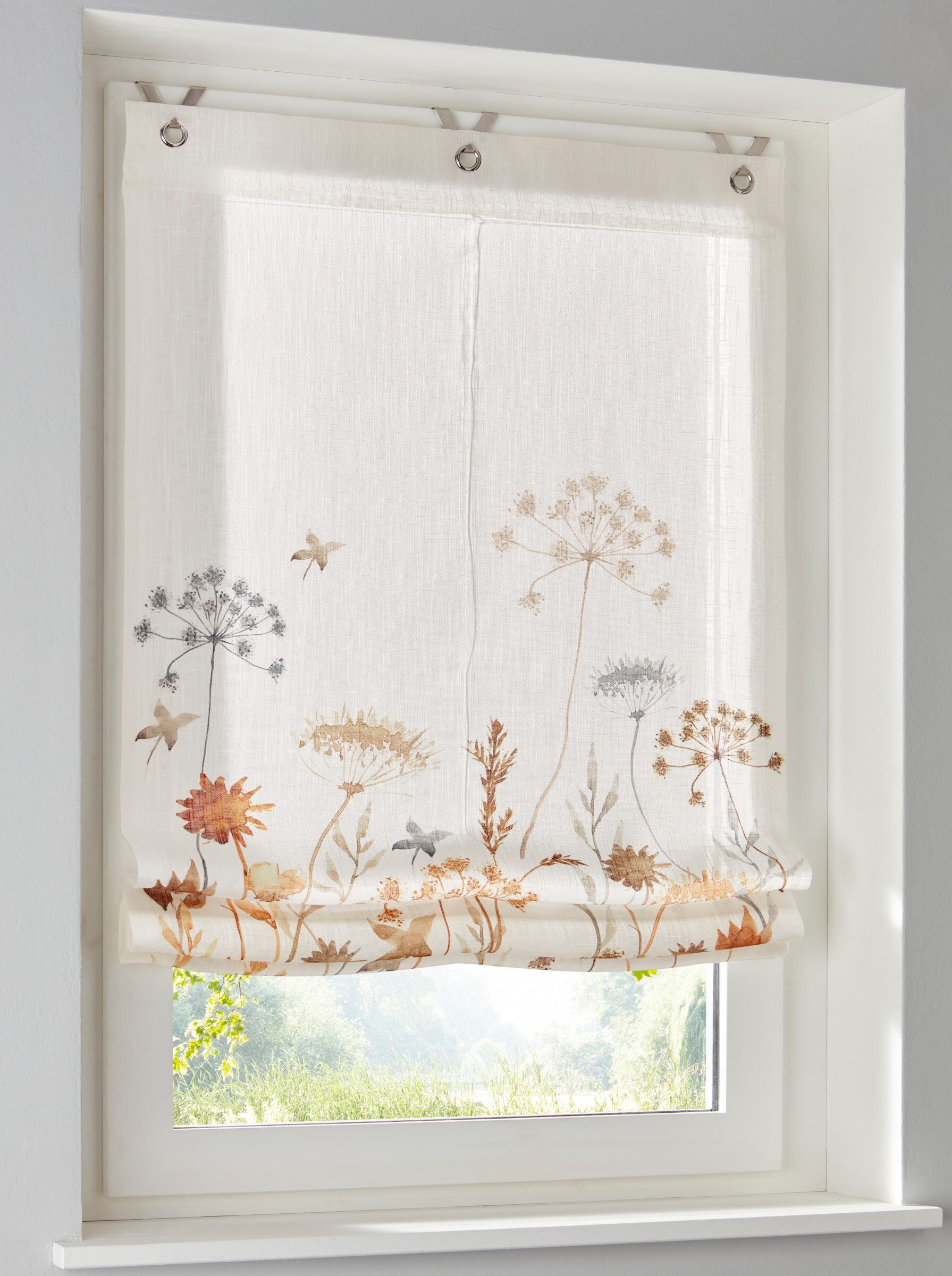 Rollo Raffrollo, heine, halbtransparent, Ösen mit Fensterhaken