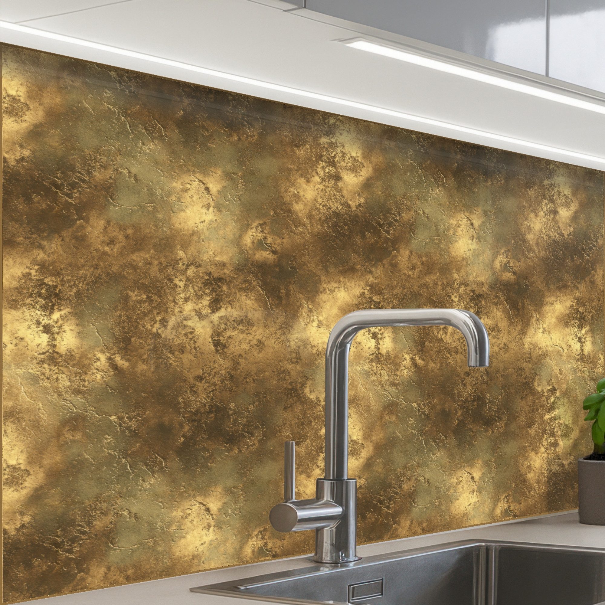 KitchenYeah Küchenrückwand Muster selbstklebend (keine Folie) Antik - Metallic-Look - Gold, (1-tlg), Spritzschutz, Küche, Rückwand, Küchenwand, Küchenfront, 30x20 cm