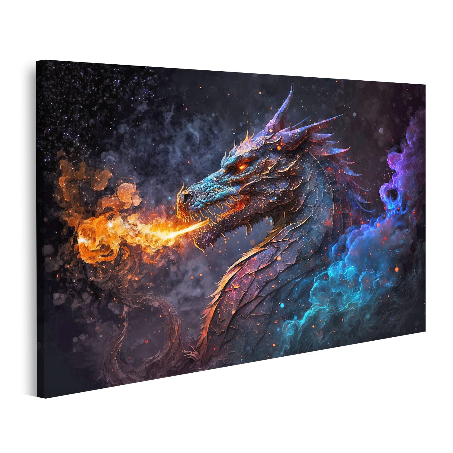 islandburner Leinwandbild Fantasy Drache Ai Generiert Riesigen Nachthimmel Bilder