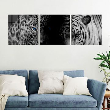 DEQORI Glasbild 'Leopard und Tiger', 'Leopard und Tiger', Glas Wandbild Bild schwebend modern