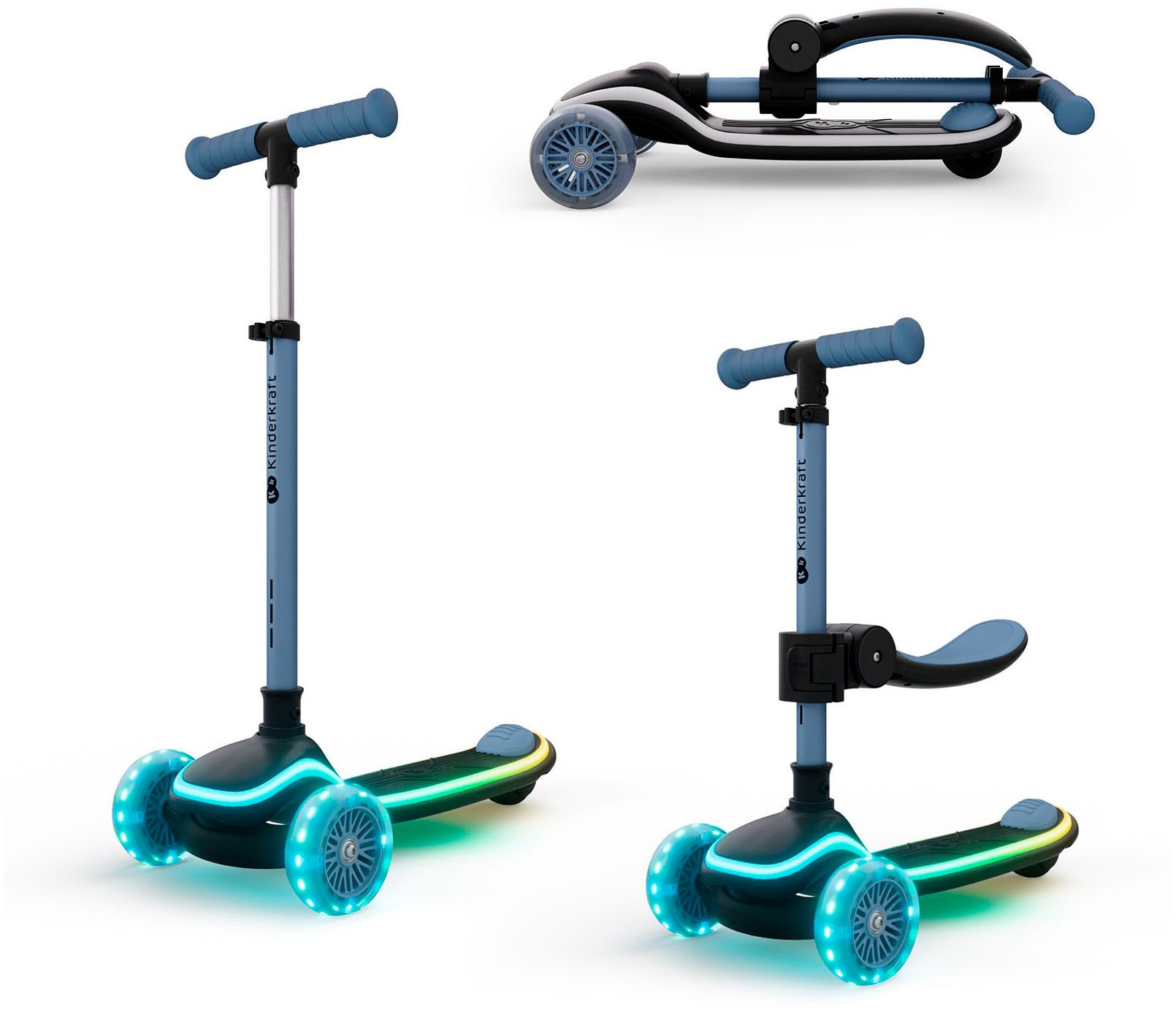 Kinderkraft Tretroller RAKET UP, mit LED-Leuchten im Trittbrett und beleuchtete RGB-Räder