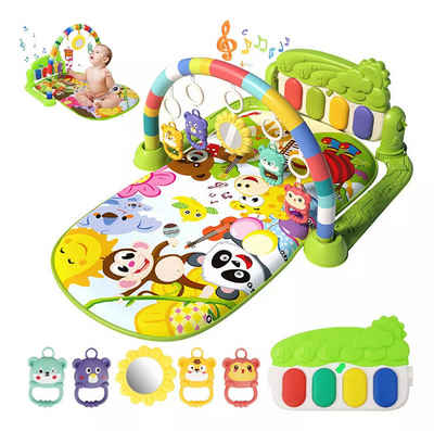 Krabbeldecke Spielmatte mit Spielbogen Baby Lernmatte Spieldecke Erlebnisdecke, Cbei, mit Klavier, Licht, Musik, Spiegel Lernspielzeug Waschbar
