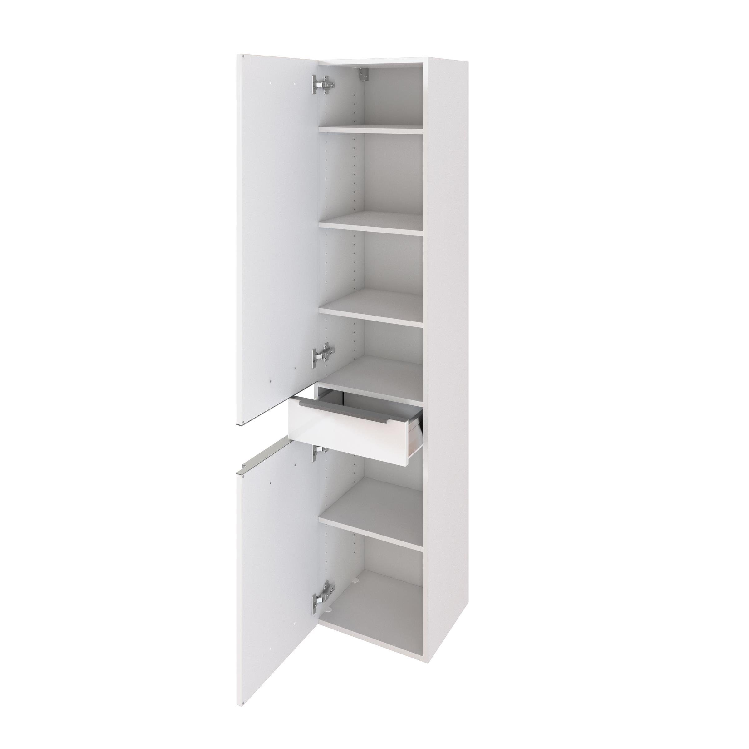 Seitenschrank, mit mit Schubkasten Türen, Garda Seitenschrank Weiß, MDF 4 aus in sowie Spanplatte Weiß-Matt in 1 Moderner möbelando Front Korpus Softlocse-Funktion melaminharzbeschichtet aus 2 Einlegeboden.