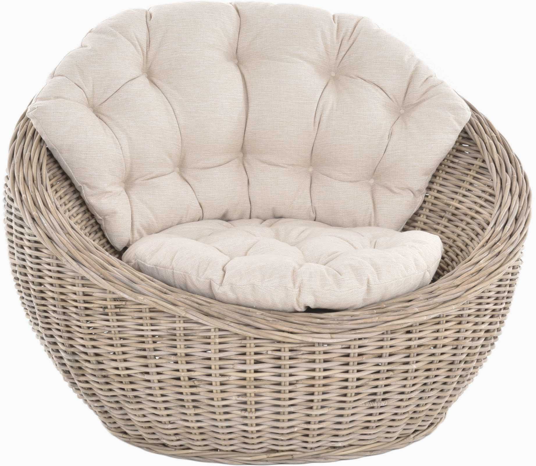 Krines Home Sitzschale Sitzmuschel aus echtem Rattan/Rattan-Sessel Natur inkl. Polster Beige, Lounge Sessel
