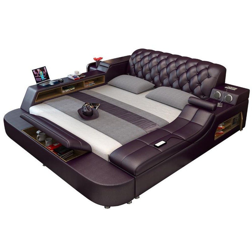 JVmoebel Multimediabett Luxuriöses Polsterbett aus Leder in Violett mit Massagefunktion Sofort (1-tlg), Made in Europa