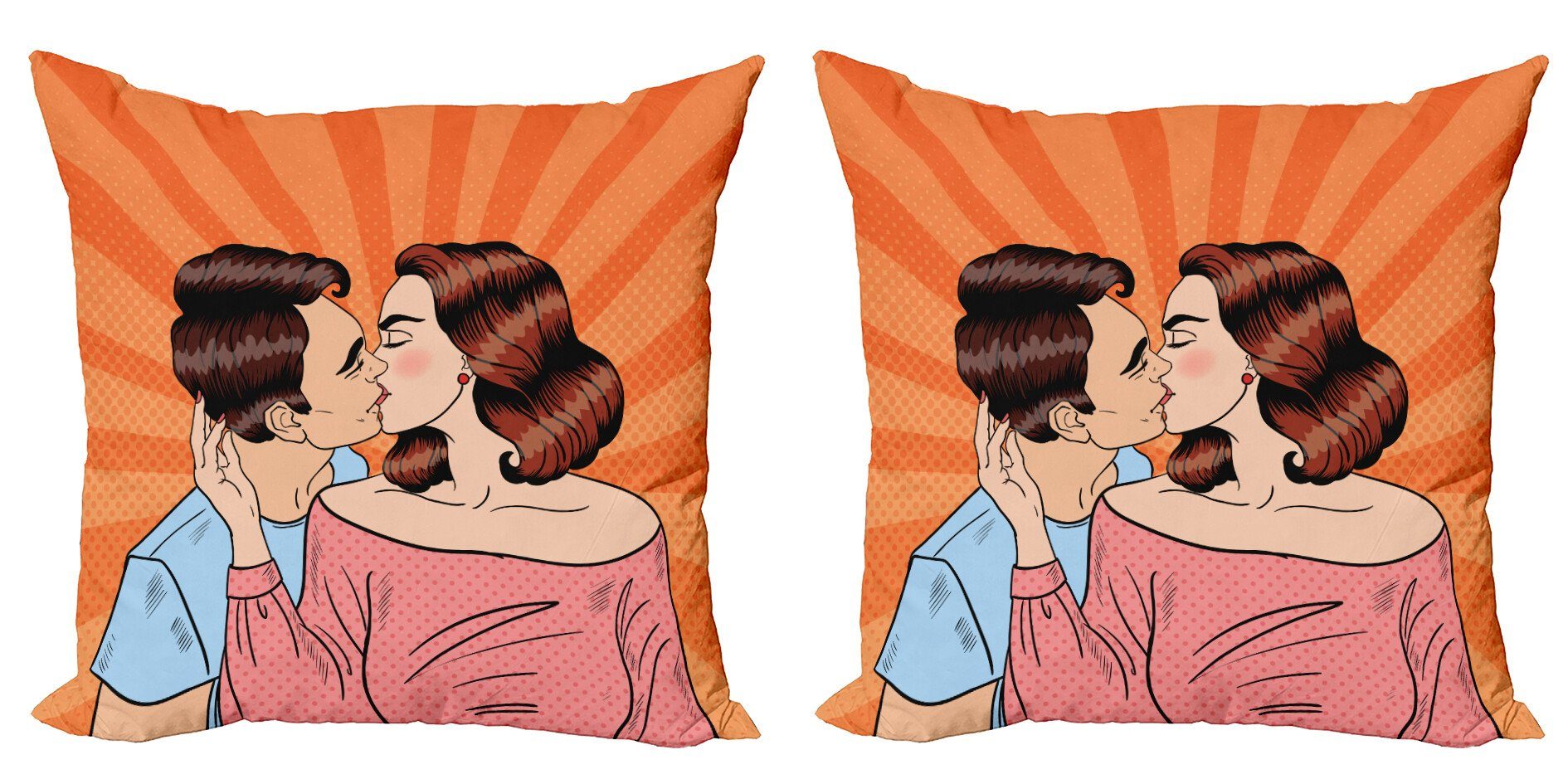 Kissenbezüge Modern Accent Doppelseitiger Digitaldruck, Abakuhaus (2 Stück), küssen Glückliche Junge Paare Retro