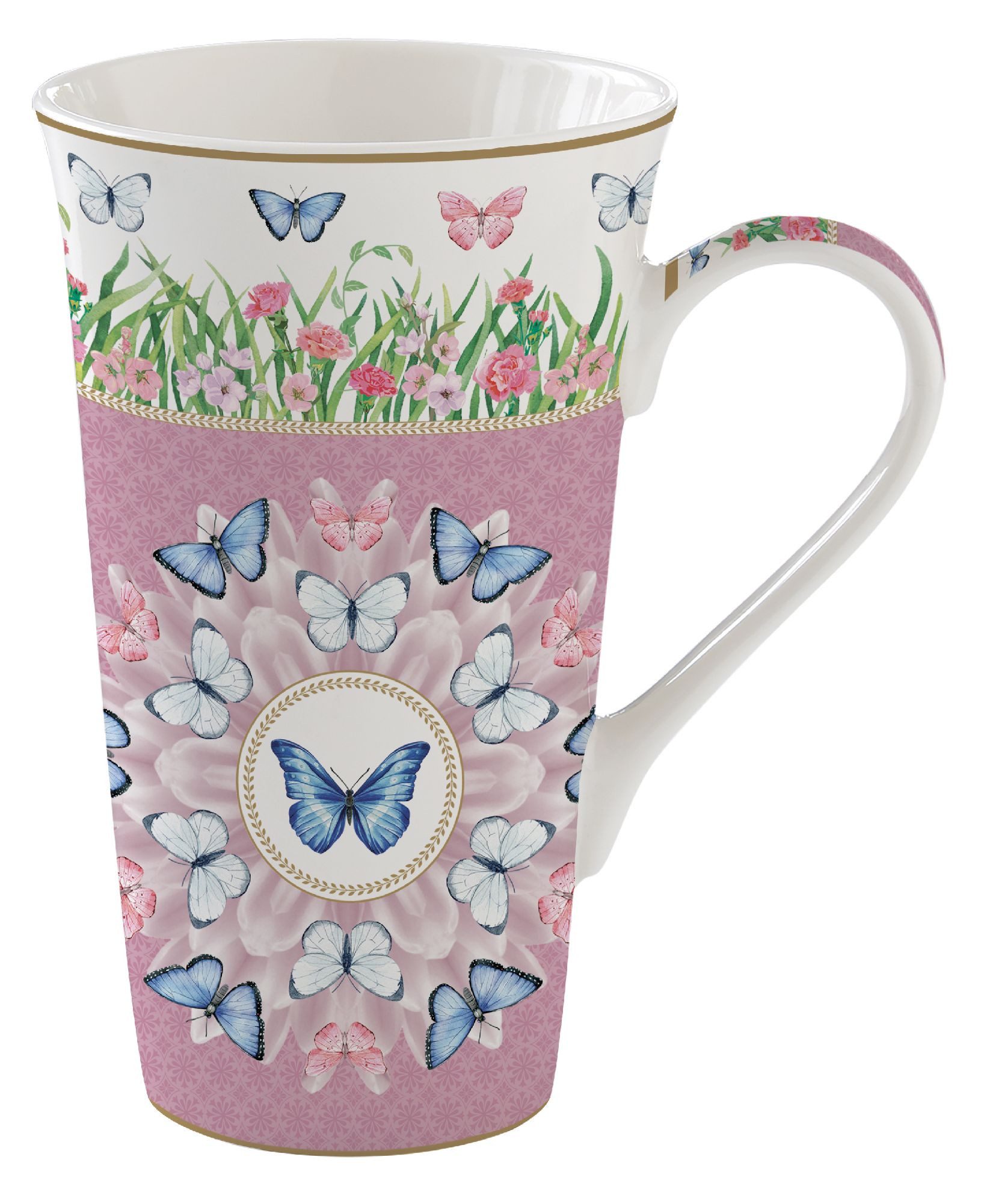 EasyLife Tasse Spring Parade, Porzellan, Spülmaschinengeeignet, Mehrfarbig, Motiv: Schmetterlinge & Blumenwiese