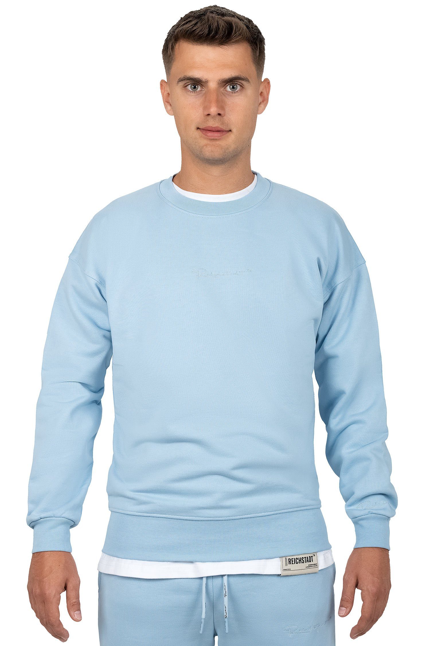 Reichstadt Sweatshirt Casual Basic Details Pullover 23RS037 Hellblau (1-tlg) mit Eleganten