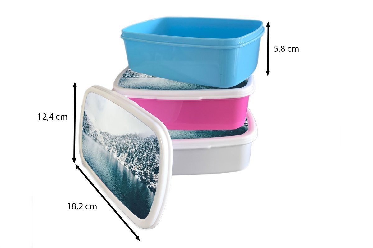 MuchoWow Lunchbox Winter und Jungs - Mädchen Kunststoff, (2-tlg), Wasser und Kinder Schnee, für für Brotdose, Brotbox - Erwachsene, weiß