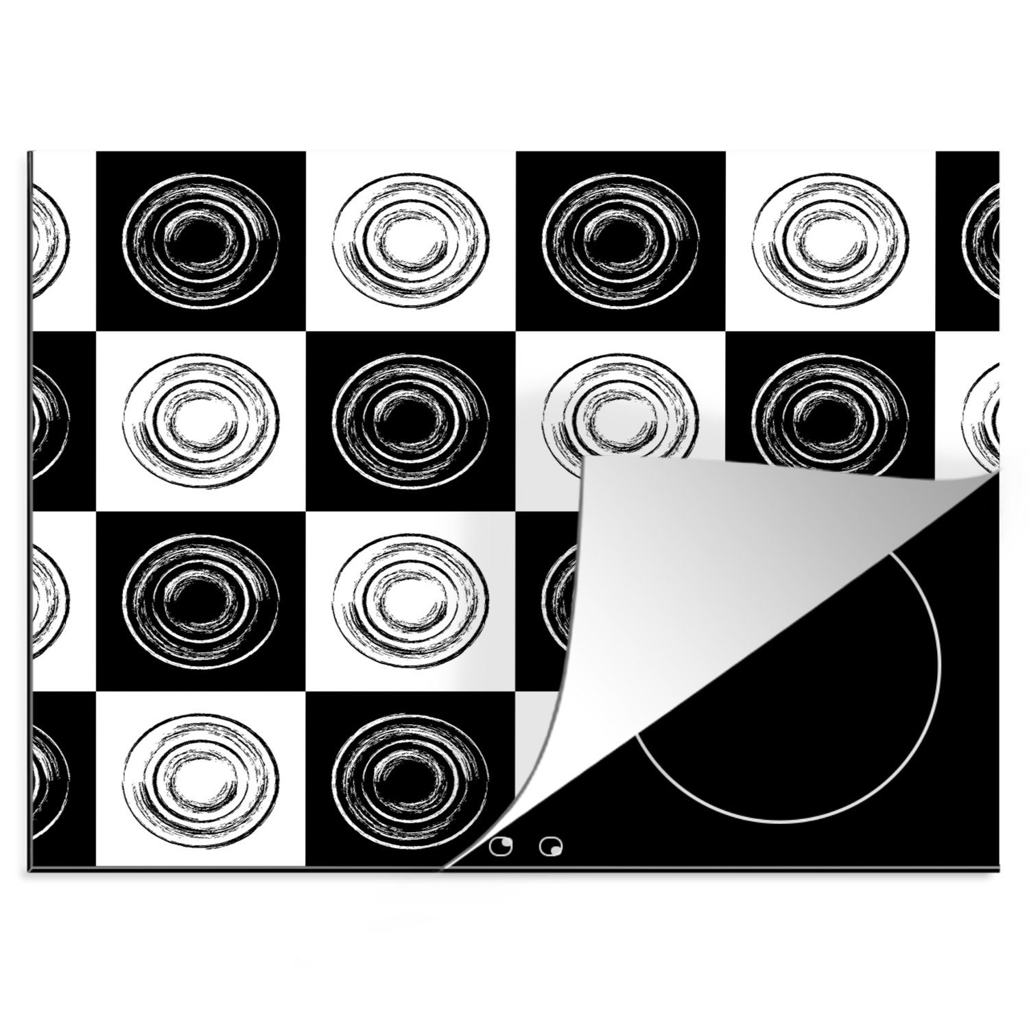 MuchoWow Herdblende-/Abdeckplatte Muster - Schachbrett - Schwarz und Weiß, Vinyl, (1 tlg), 60x52 cm, Mobile Arbeitsfläche nutzbar, Ceranfeldabdeckung