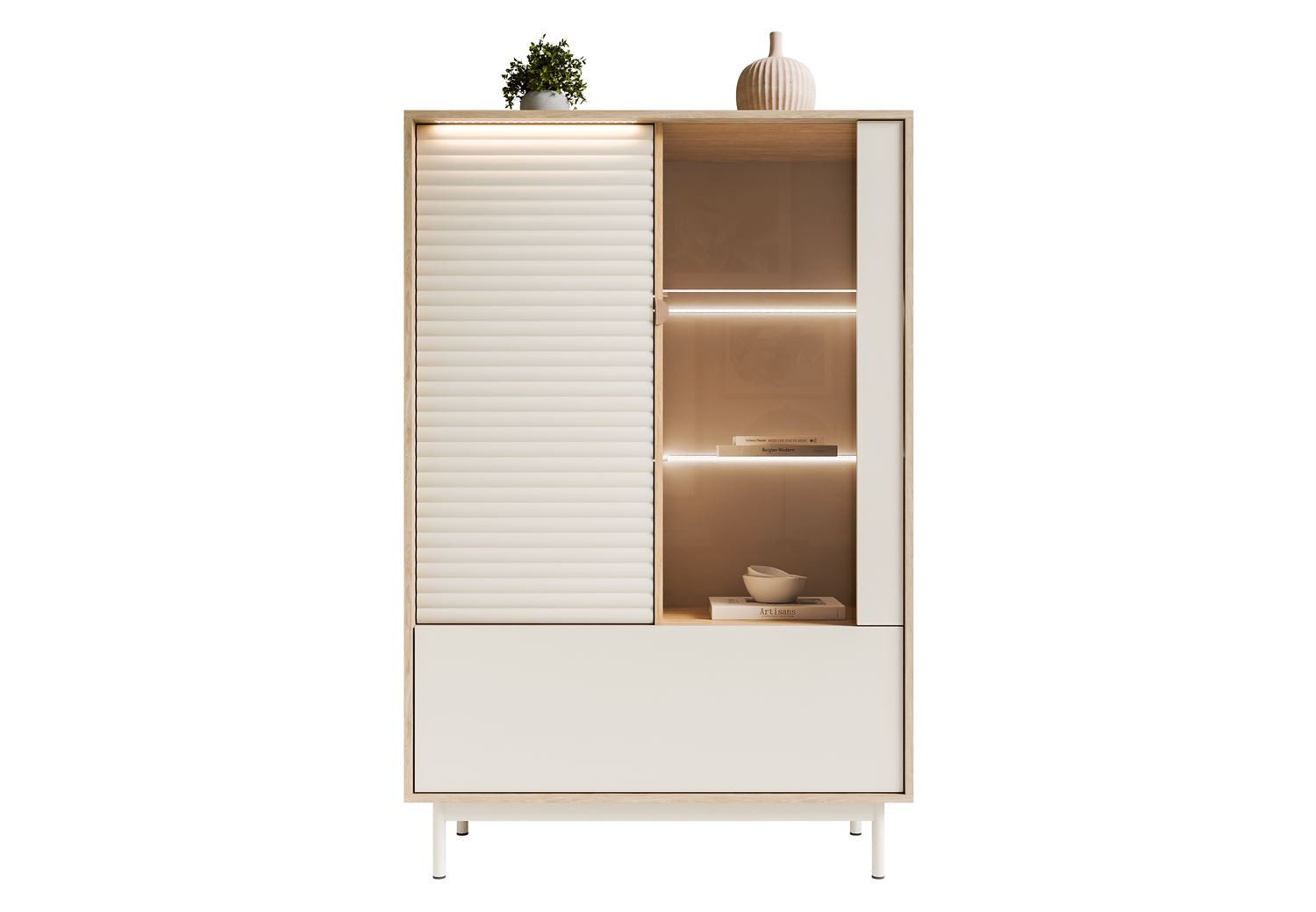 Lookway Standvitrine FLORENCE 2D1W mit LED-Beleuchtung 100x152x40 cm