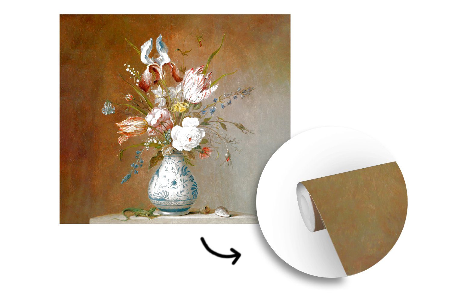 MuchoWow Fototapete Alte - Matt, Blumen Wohnzimmer - bedruckt, Schlafzimmer, Balthasar van St), für Meister Vinyl Wandtapete (5 Tapete der Ast, oder