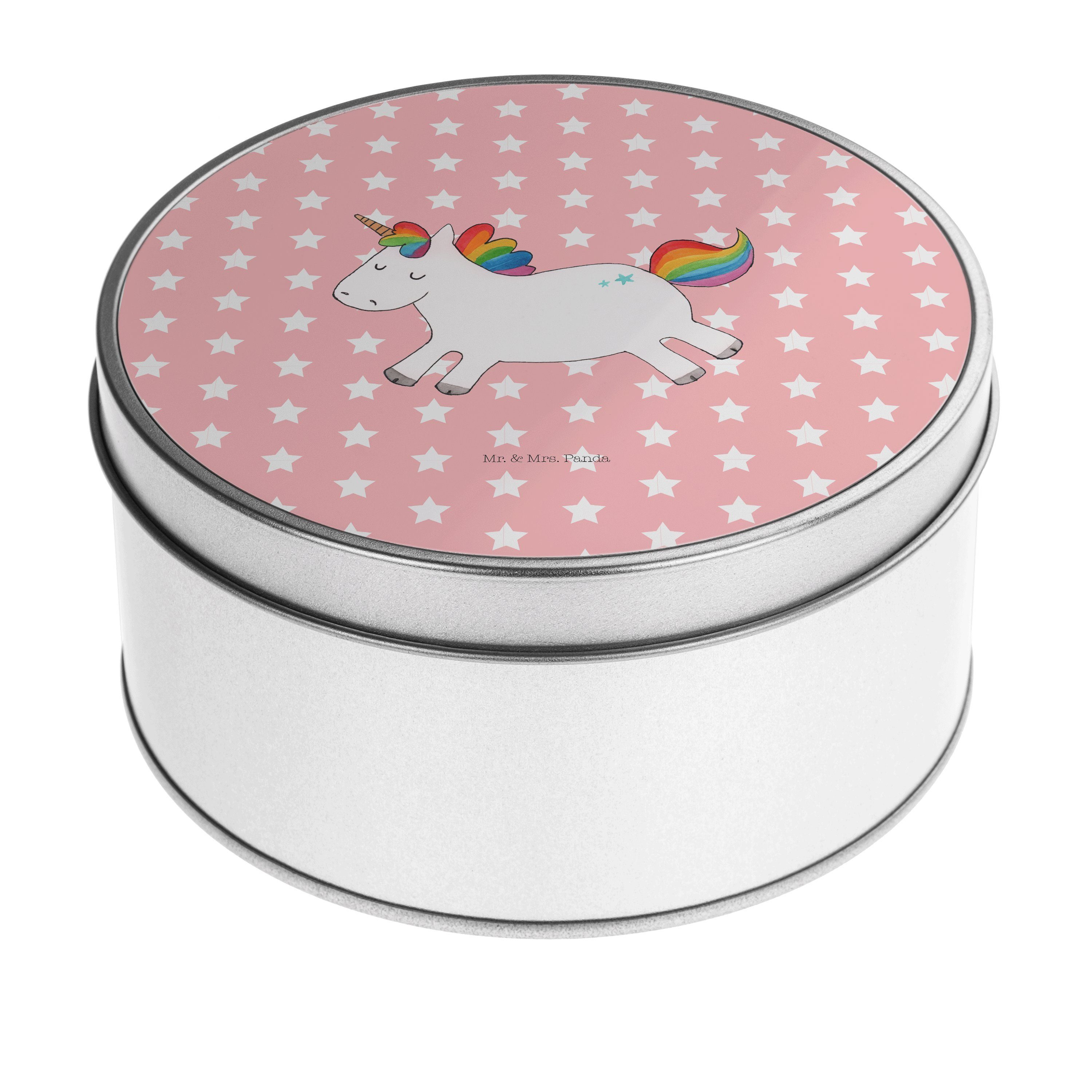 Mr. & Mrs. Panda Aufbewahrungsdose Einhorn Happy - Rot Pastell - Geschenk, Einhorn Deko, Unicorn, Lachen (1 St), Einzigartiges Design