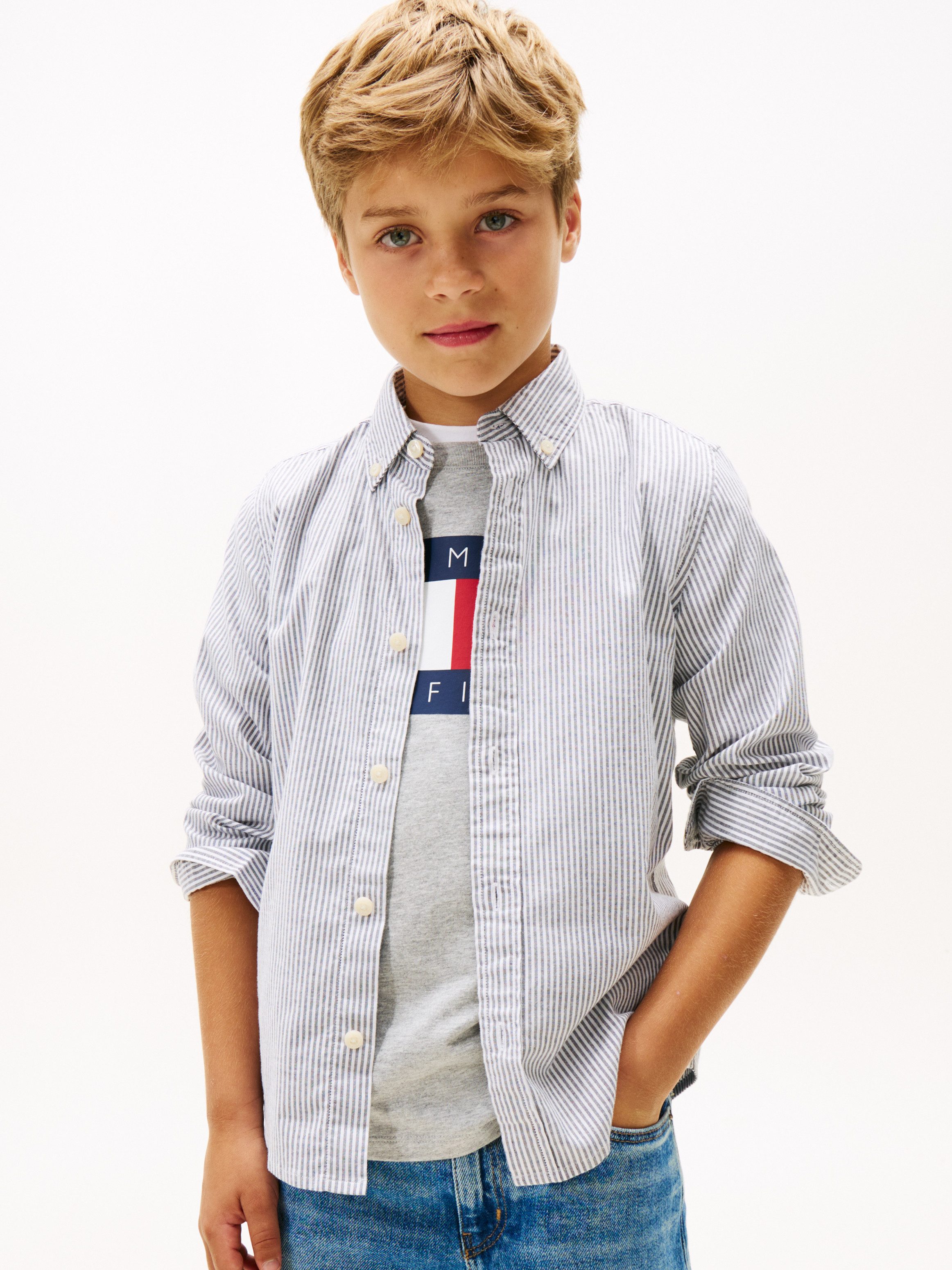 Tommy Hilfiger Langarmhemd Button-Down-Kragen, elastische Baumwoll-Qualität, Kinder bis 16 Jahre