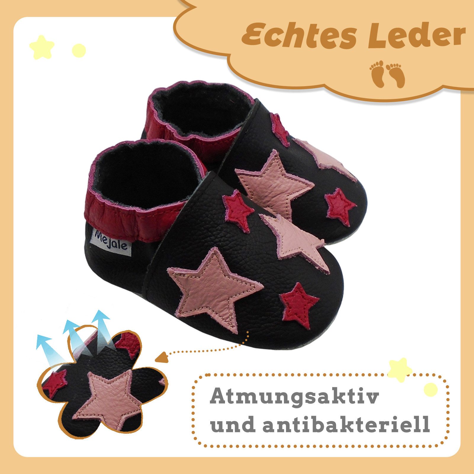 Mejale Mejale Leder Krabbelschuhe Babyschuhe Lauflernschuhe 100% Leder Hausschuh Rutschfestes