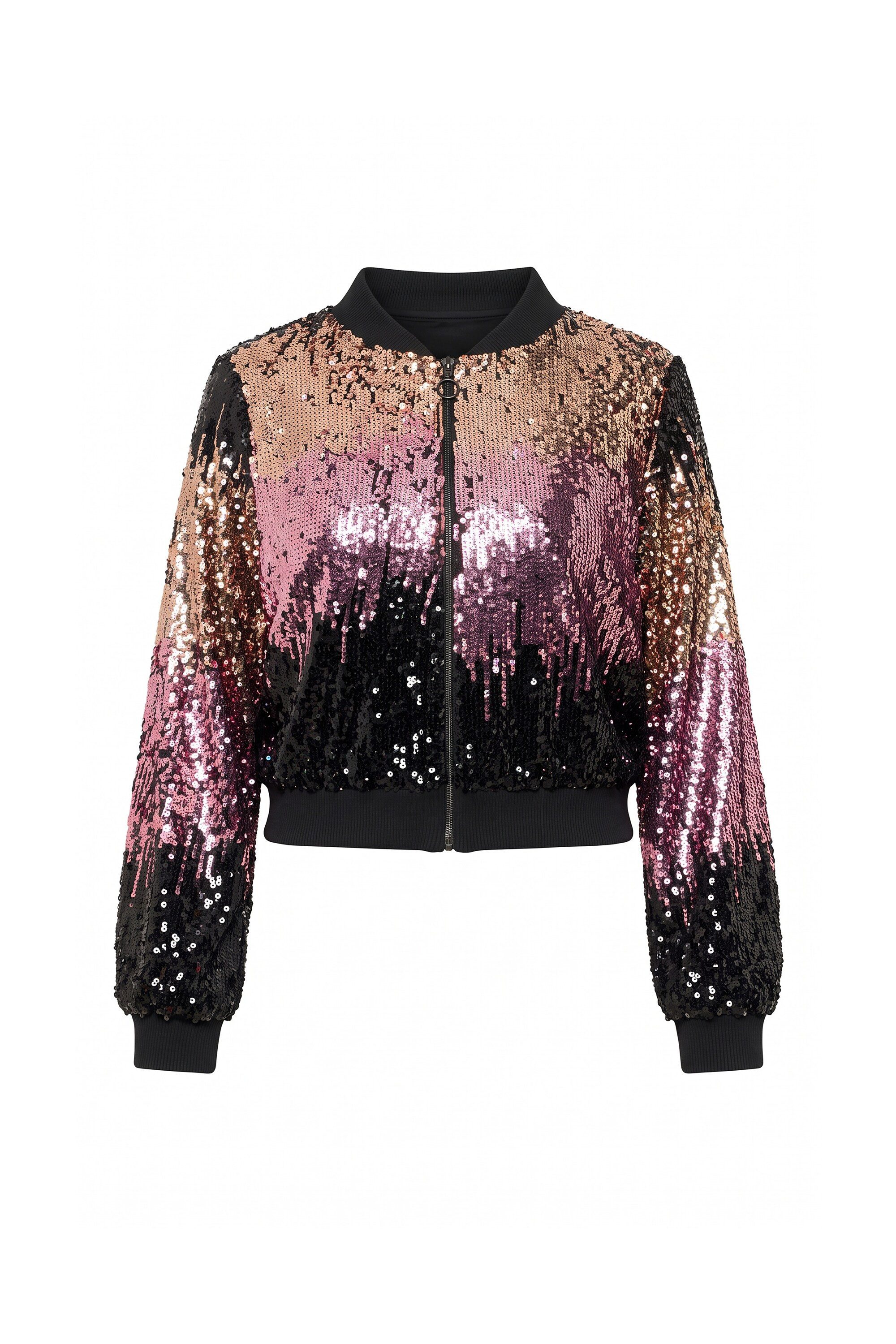 Ulla Popken Kurzjacke Blouson Classic Fit Pailletten Farbverlauf