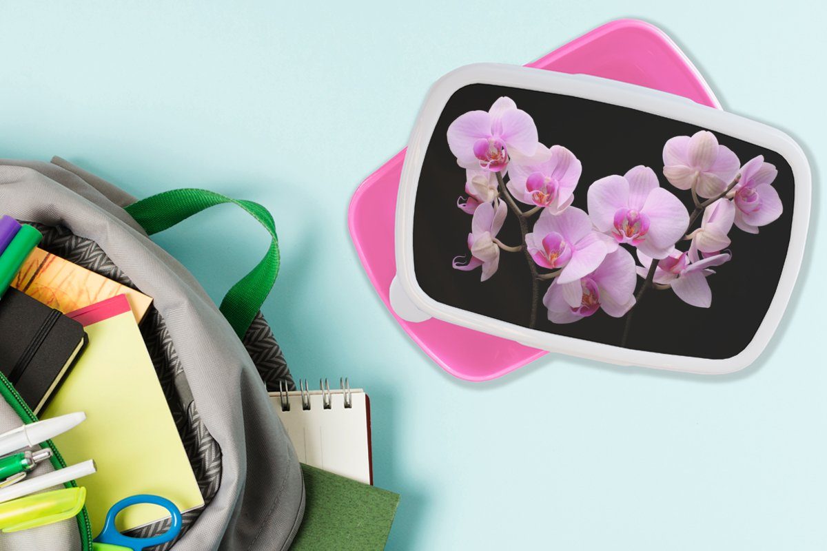 MuchoWow Lunchbox Orchidee - Kinder, für Flora, Blumen Kunststoff, - - Mädchen, Erwachsene, (2-tlg), Brotdose Snackbox, Rosa Brotbox Kunststoff