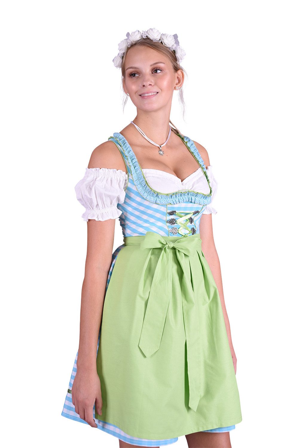 Entari Dirndl 479GT Trachtenkleid Türkis kariert Golden Trachten (3tlg)