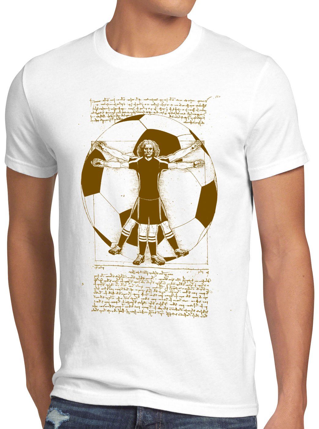 style3 Print-Shirt Herren T-Shirt Vitruvianischer Fußballer spieler mannschaft weiß