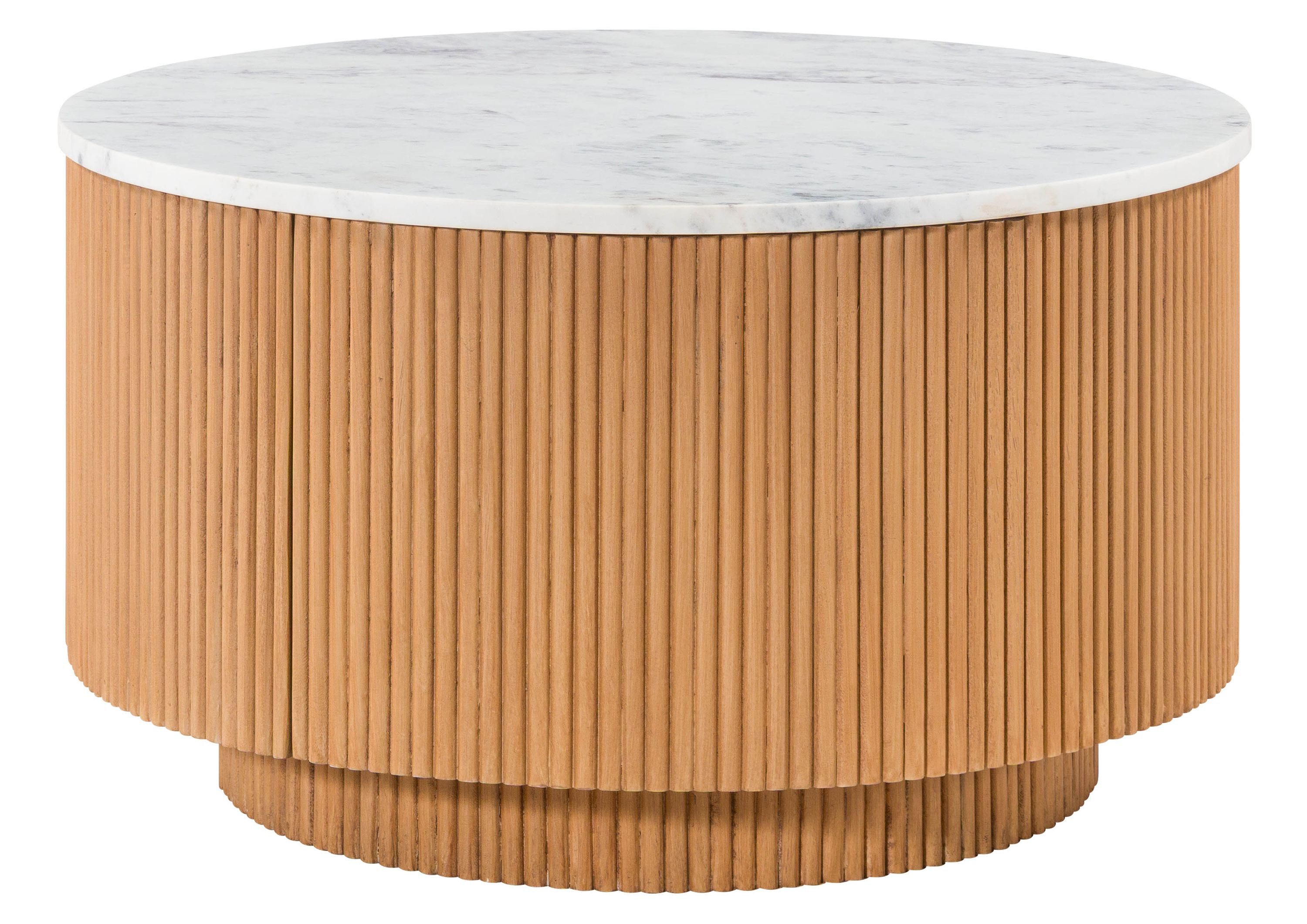 Massivmoebel24 Couchtisch BARCELONA (Massivholz, Massivholztisch), rund Mango 80x80x45 natur lackiert / Marmor weiß BARCELONA #520