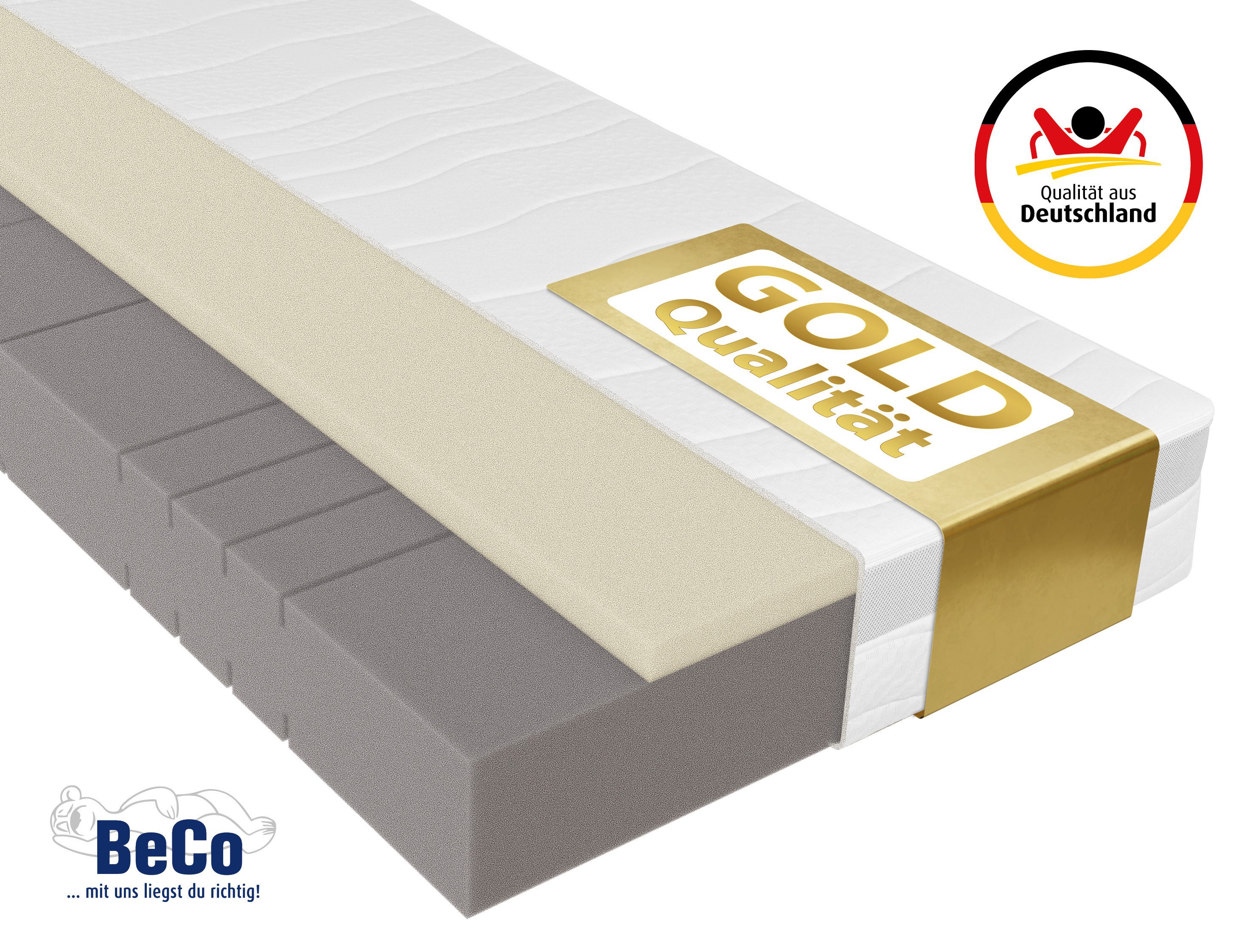 Hybridschaum-Matratze Feel Like Latex ONE KS - GOLD, Matratze 90x200 cm, 140x200 cm und mehr, Beco, 21 cm hoch, Ergonomischer Hybridschaum mit komfortabler Feel Like Latex Auflage