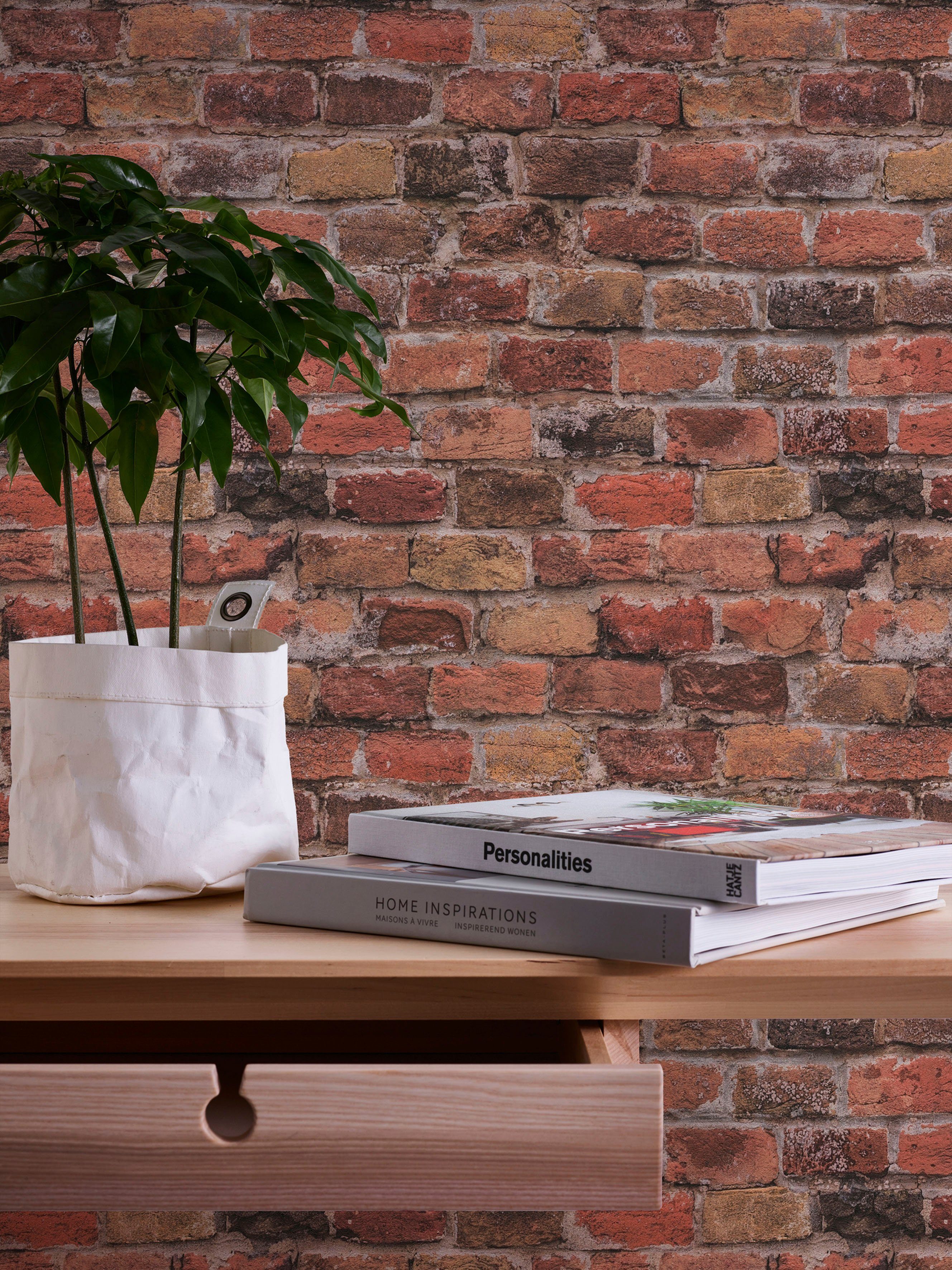 A.S. Création Vliestapete Bricks & Stones Steinoptik, leicht strukturiert, gemustert, matt, neutral, (1 St), Tapete Stein Tapeten Wohnzimmer Schlafzimmer Küche modern Design Optik