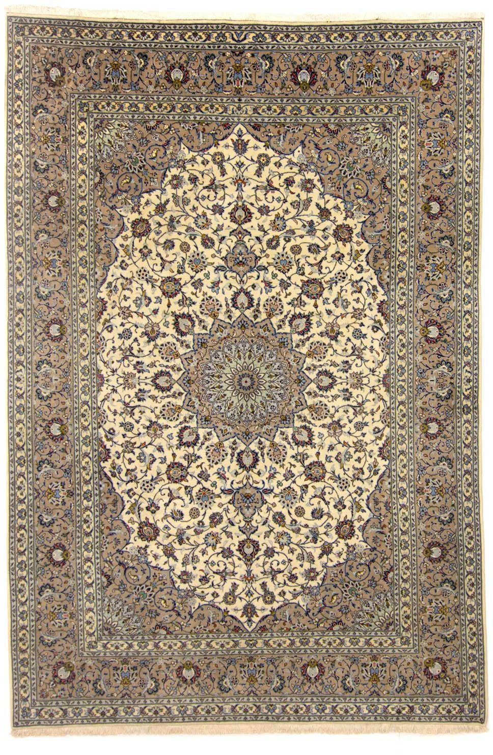 Wollteppich Keshan Medaillon Beige chiaro 349 x 250 cm, morgenland, rechteckig, Höhe: 10 mm, Unikat mit Zertifikat