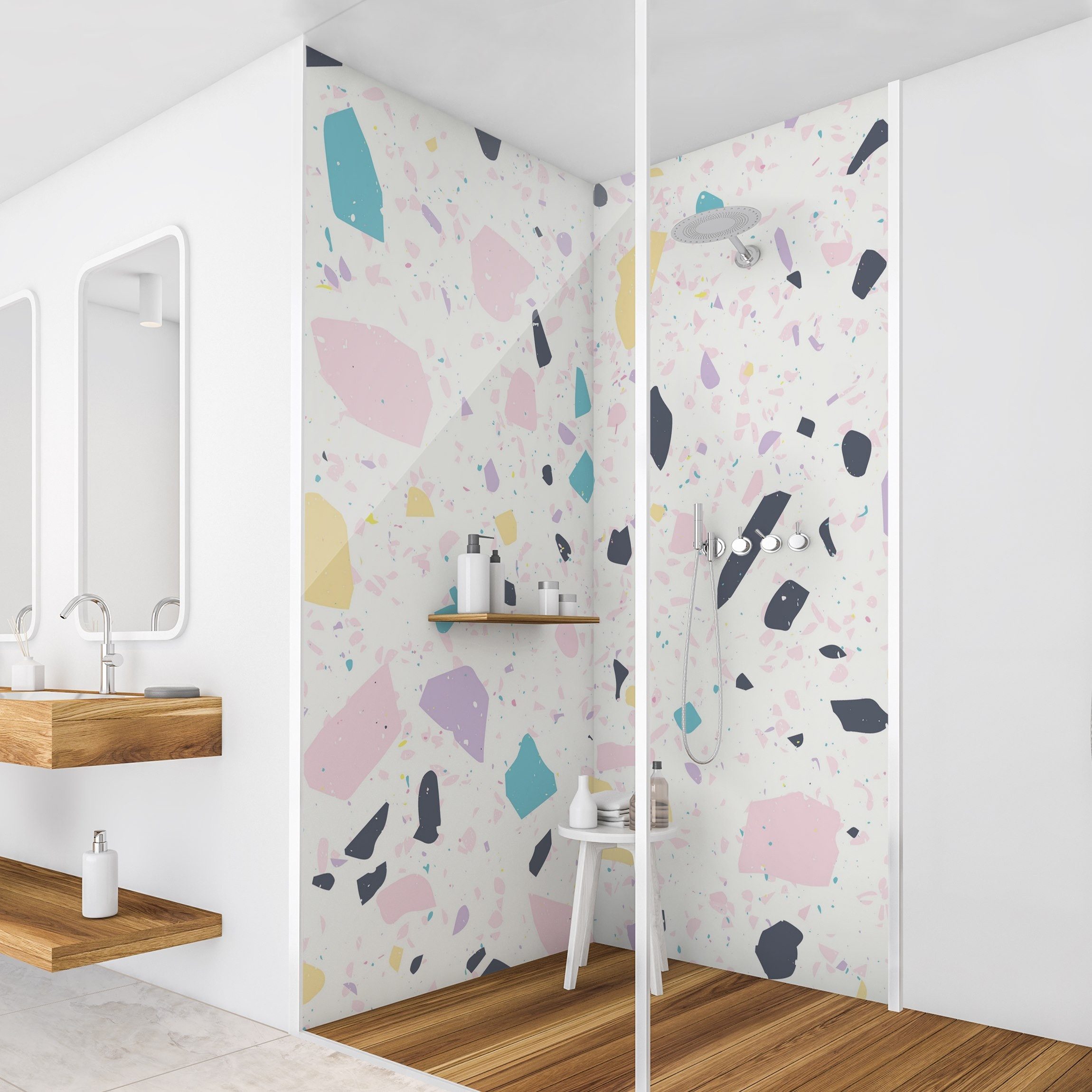 Thumbnail - Bilderdepot24 Badrückwand Muster bunt Duschrückwand ohne Bohren Dusche, (Hartfolie matt » Selbstklebend SMART 0,35 mm), ...